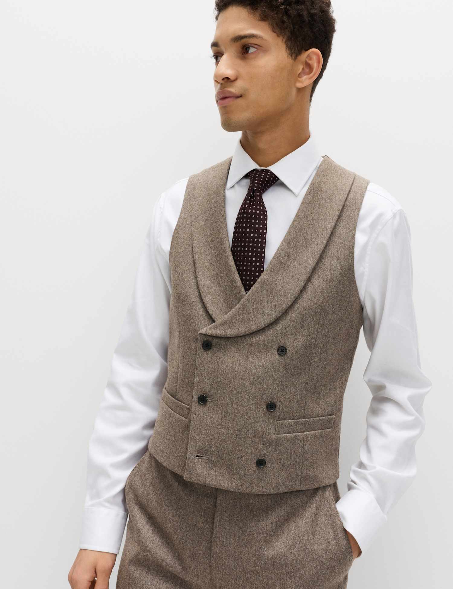 M&S Italian Wool Blend Double Breasted Waistcoat Neutral