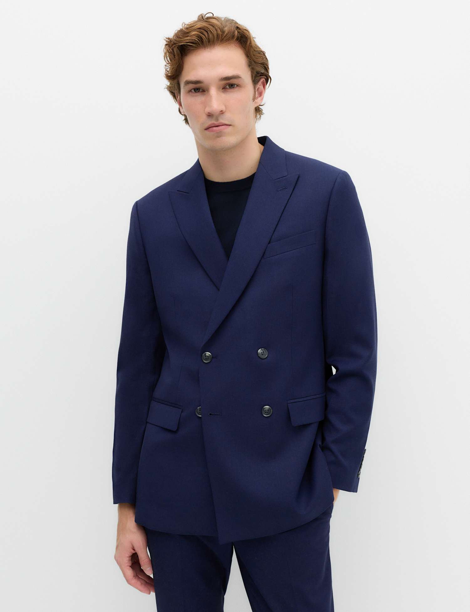 M&S Slim Fit Double Breasted Jacket with Stretch Dark Indigo