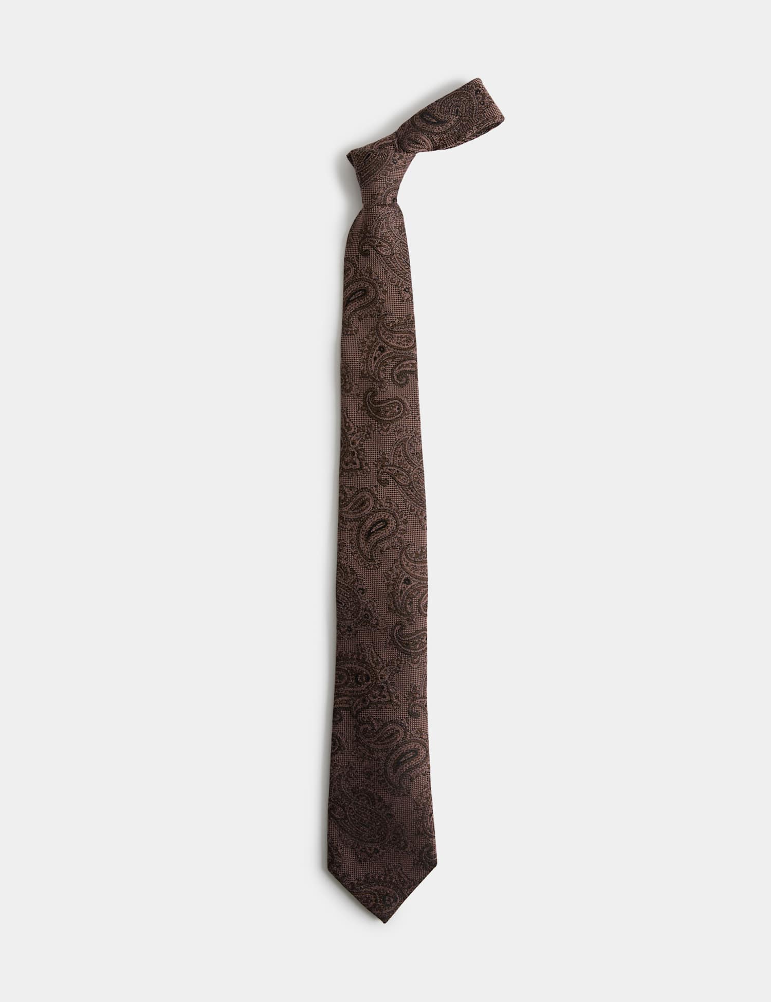 M&S Paisley Silk Wool Tie Mocha