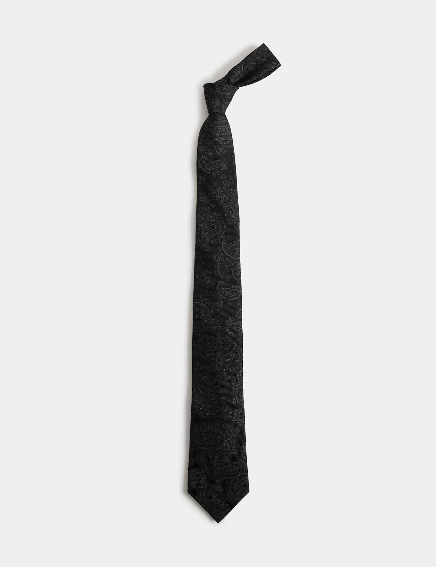 M&S Paisley Silk Wool Tie Black