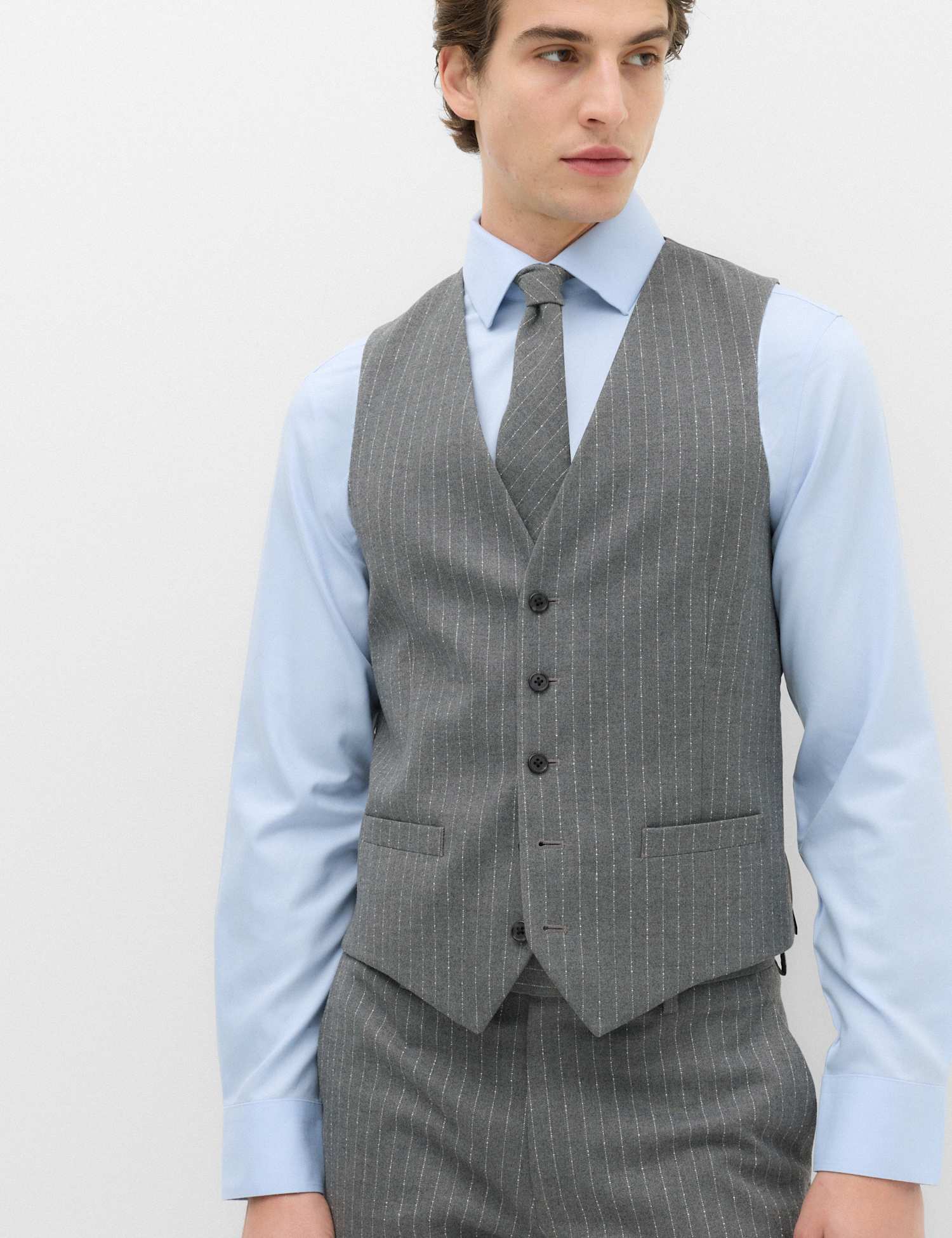 M&S Pin Stripe Stretch Suit Waistcoat Dark Grey