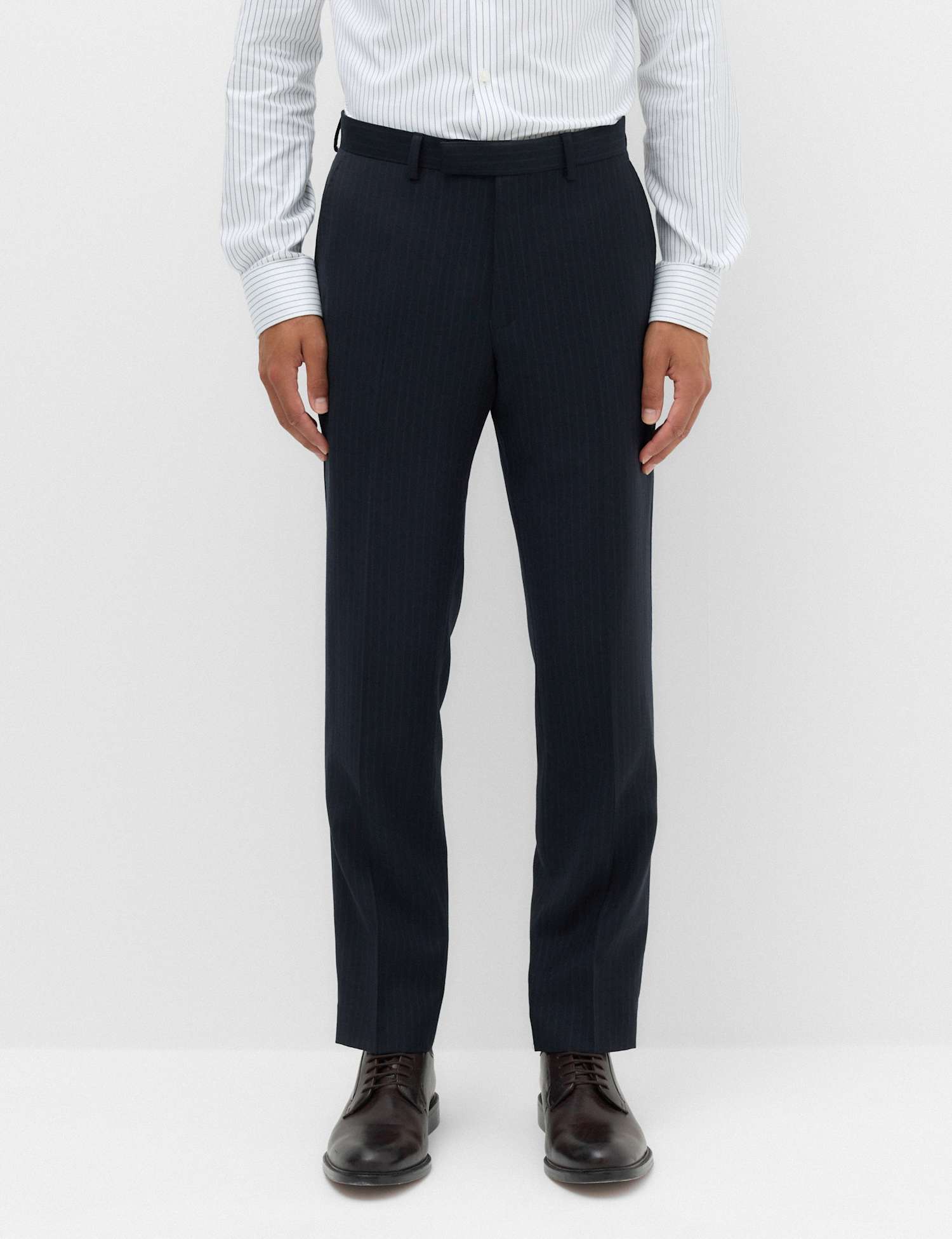 M&S SARTORIAL Regular Fit Pure Wool Striped Suit Trousers Navy