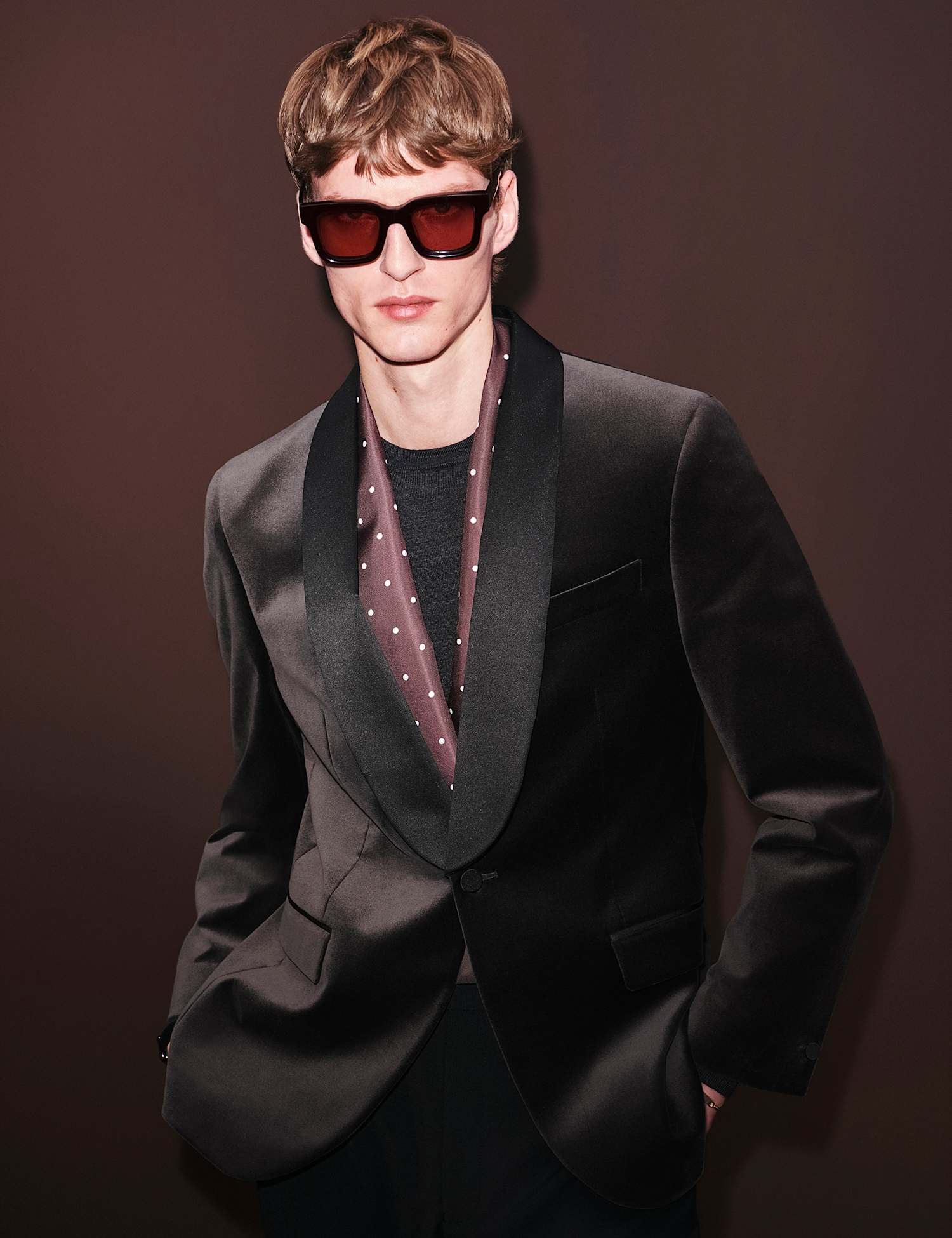 Autograph Pure Cotton Velvet Shawl Lapel Single Breasted Evening Blazer Bitter Chocolate