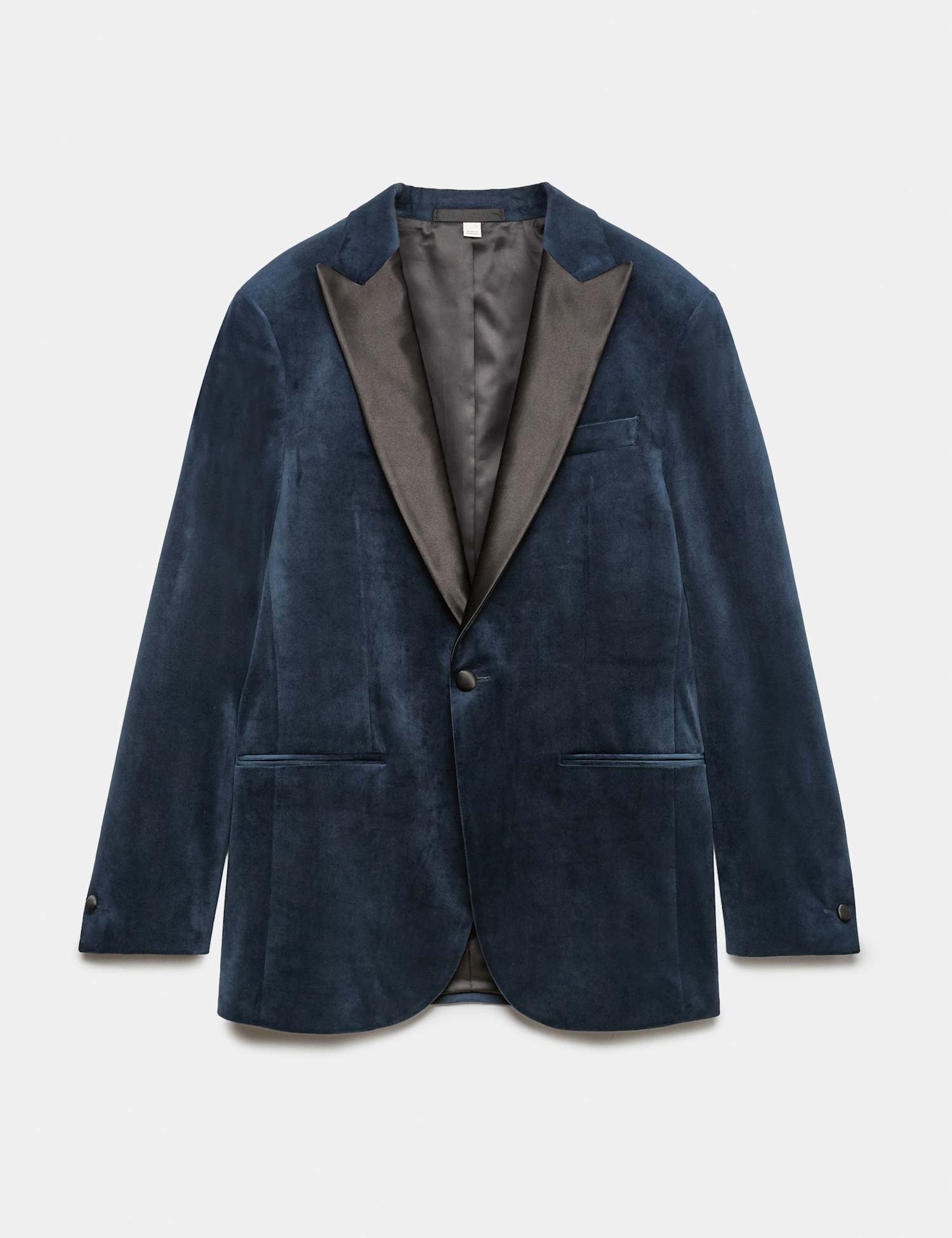 M&S Tailored Fit Velvet Tuxedo Jacket Navy