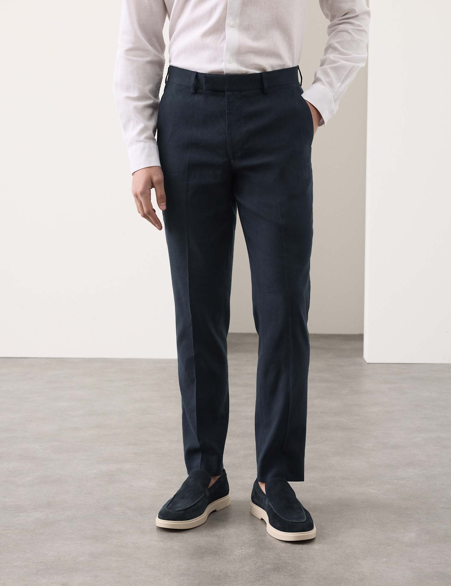 Autograph Tailored Fit Italian Performance Linen Blend Suit Trousers Navy