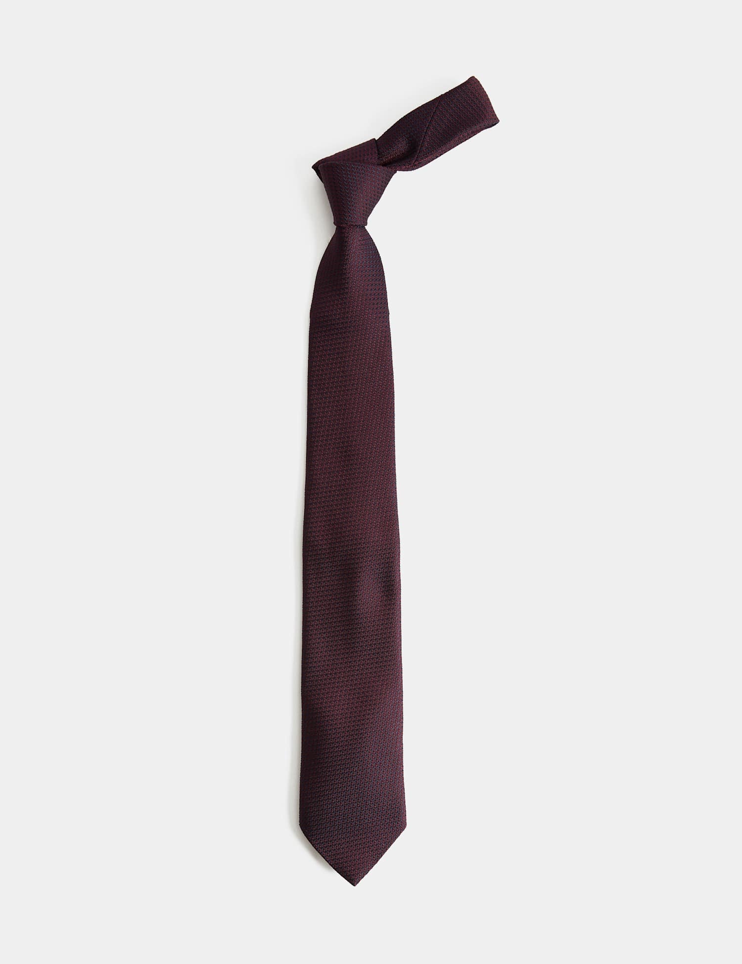 M&S SARTORIAL Textured Pure Silk Tie Dark Burgundy