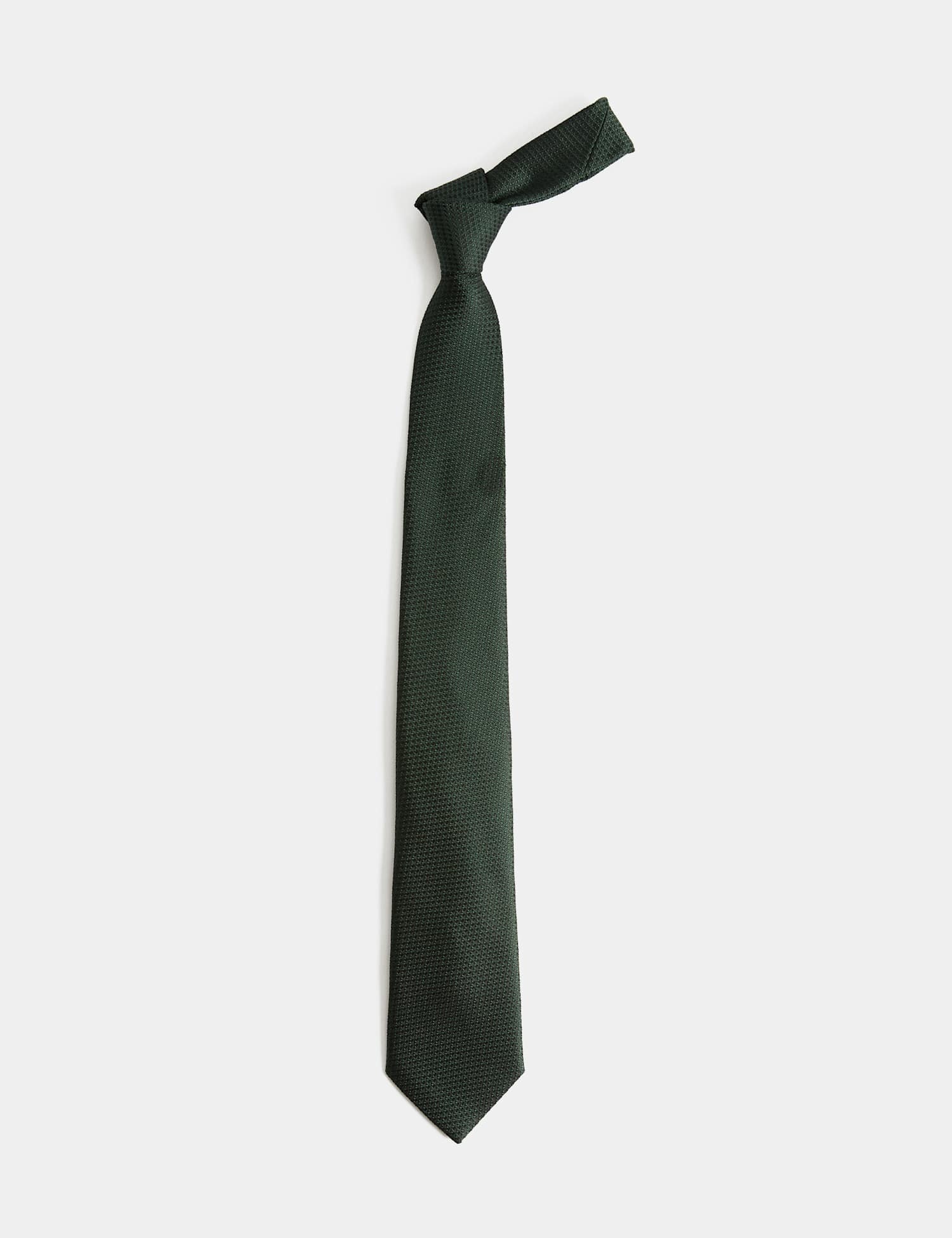 M&S SARTORIAL Textured Pure Silk Tie Forest Green