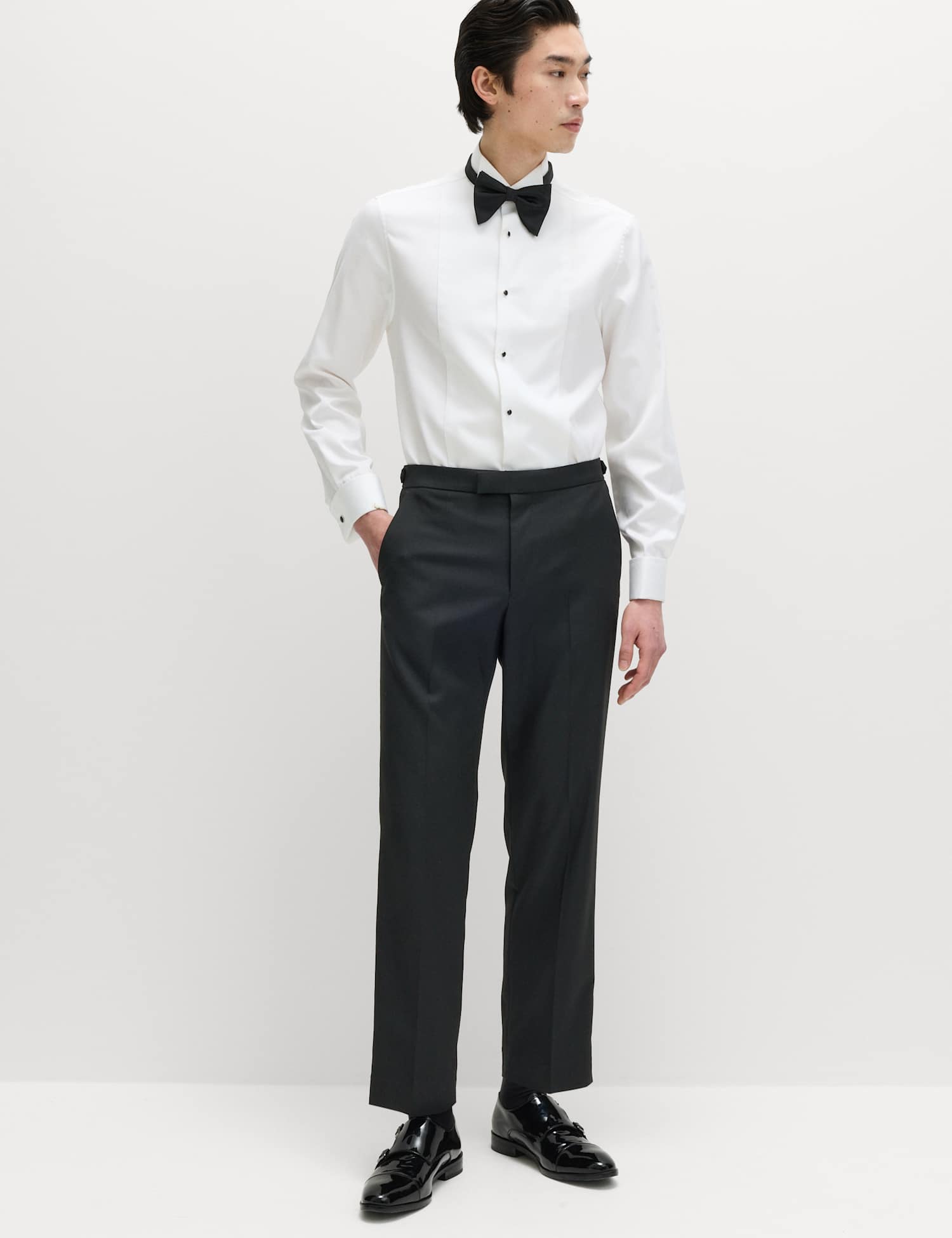 M&S Regular Fit Stretch Tuxedo Trousers Black