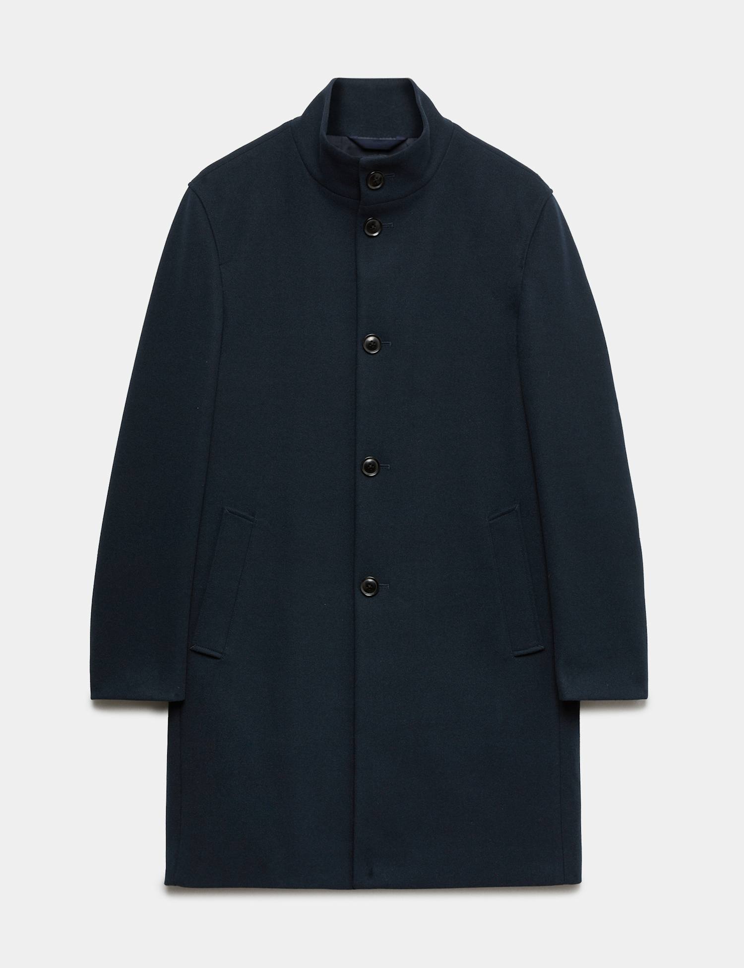 M&S Funnel Neck Overcoat Navy