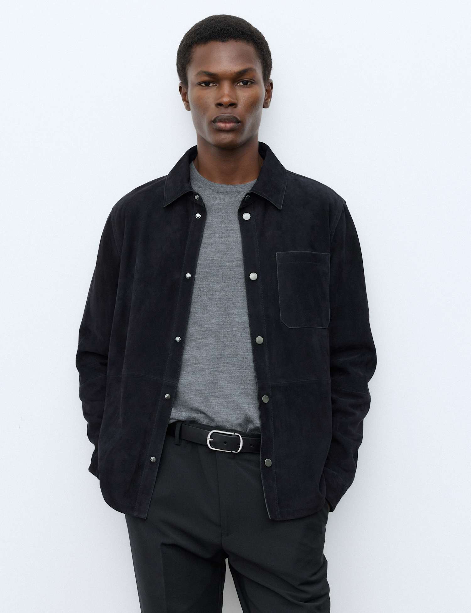 Autograph Lightweight Suede Overshirt Jacket Dark Navy