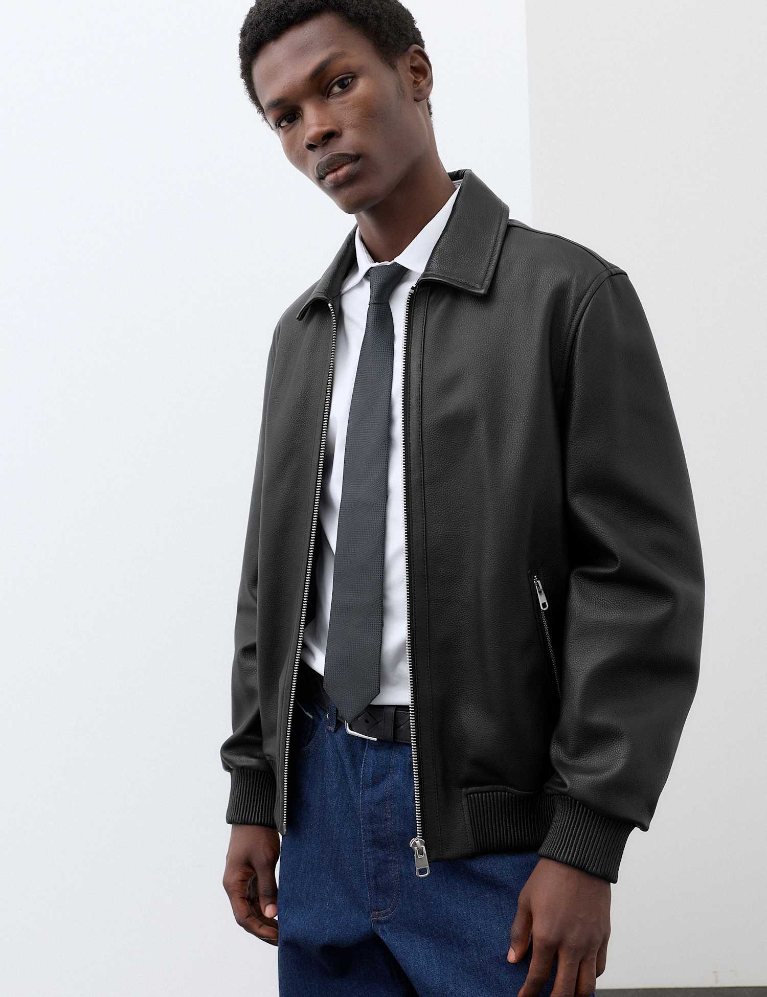 Autograph Leather Harrington Jacket Black