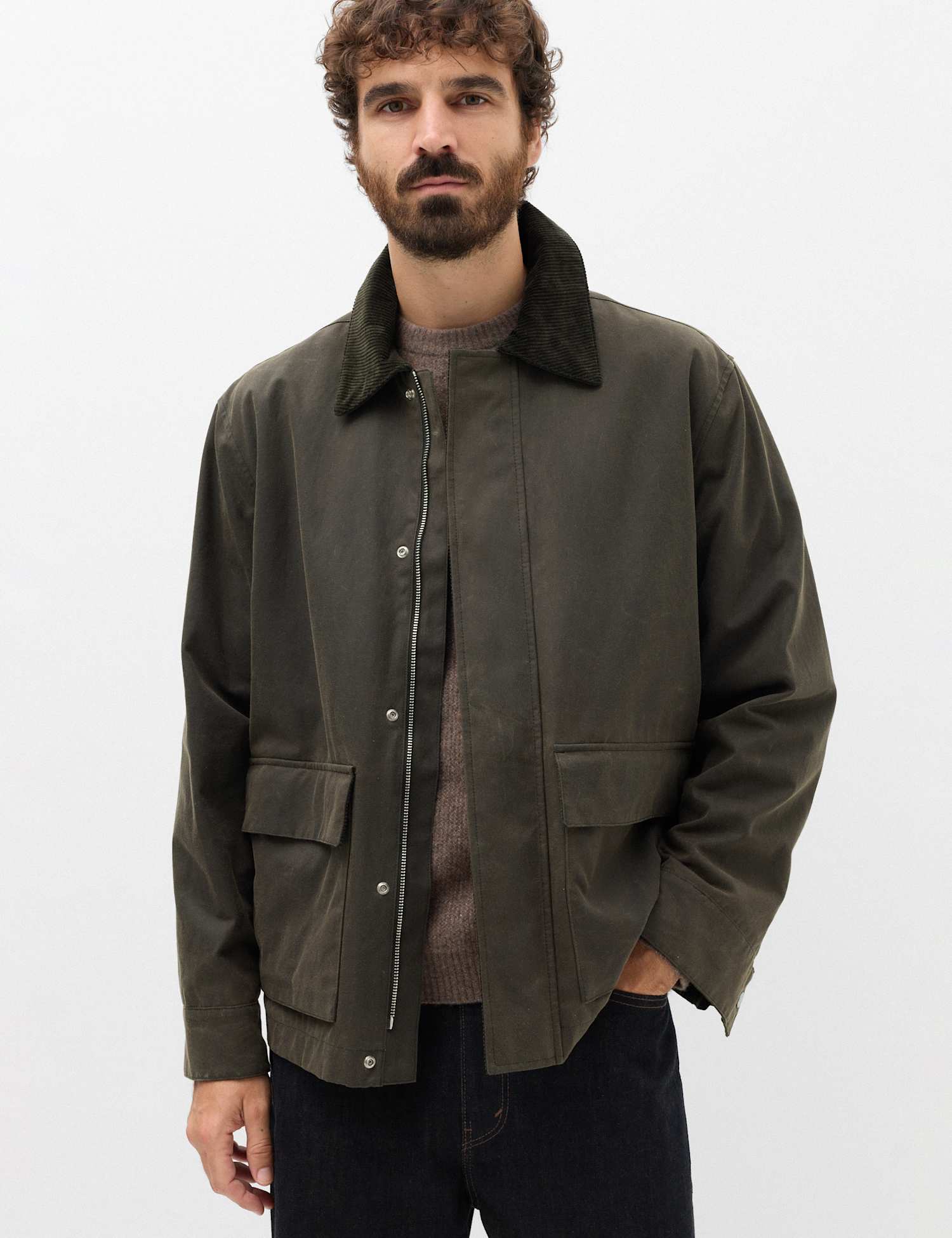 M&S Pure Cotton Wax Jacket Dark Khaki