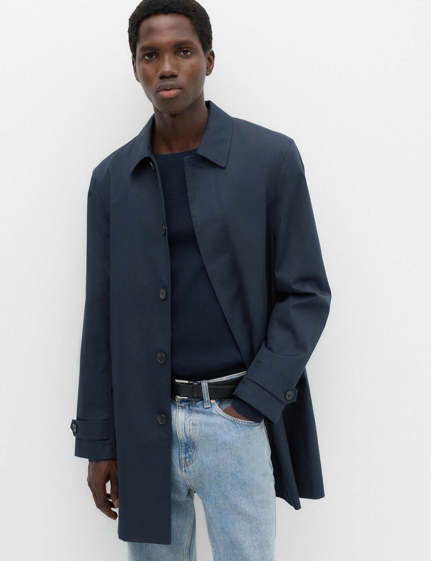M&S Cotton Blend Car Coat Mac Navy