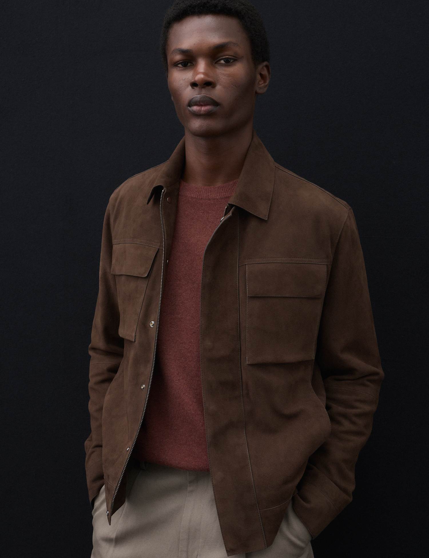 Autograph Suede Trucker Jacket Bitter Chocolate