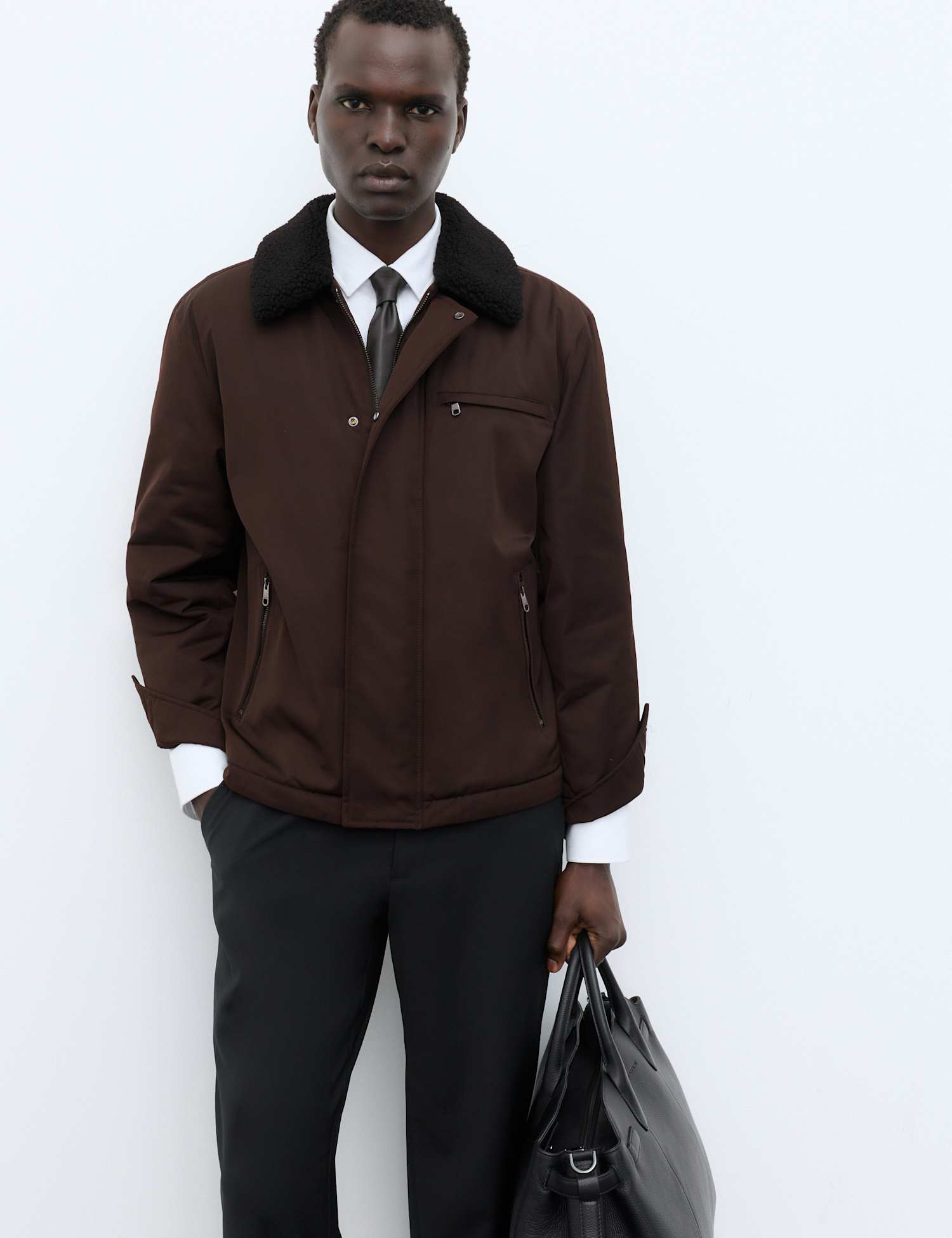 Autograph Faux Shearling Collar Jacket Bitter Chocolate