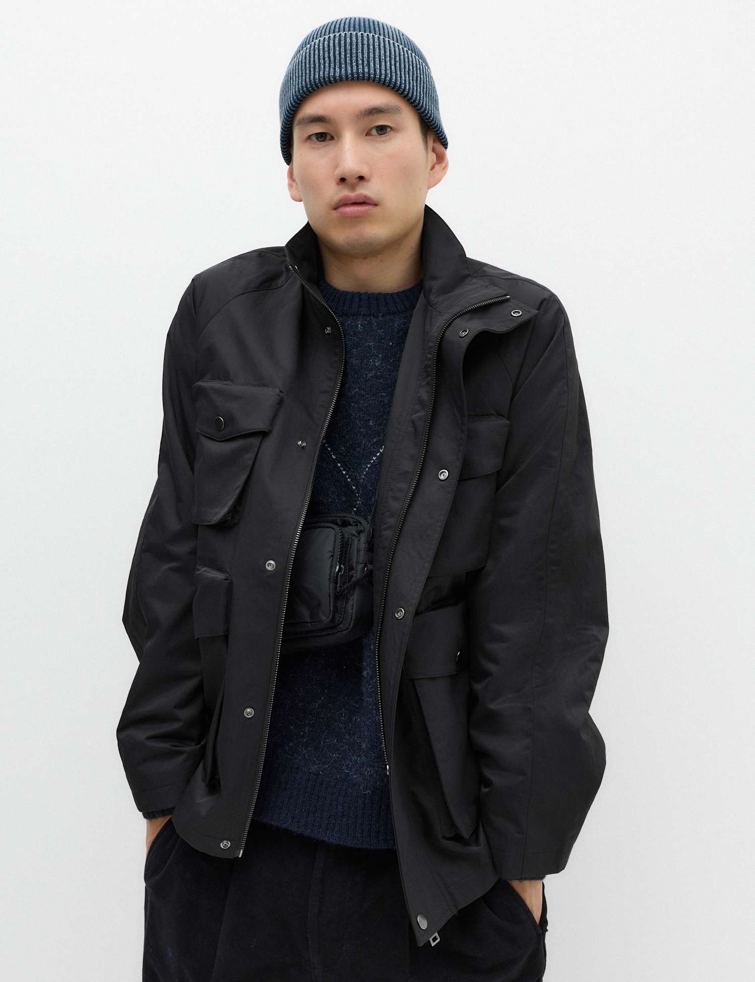 M&S 4 Pocket Waterproof Funnel Neck Jacket Black