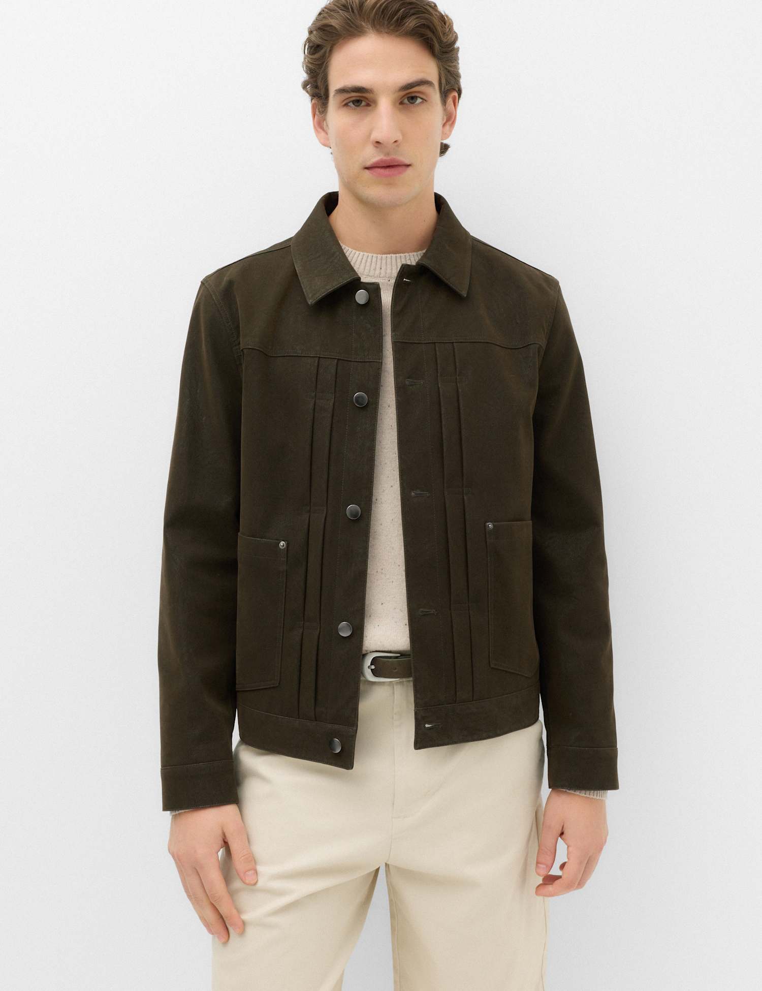 M&S Faux Suede Utility Jacket Khaki
