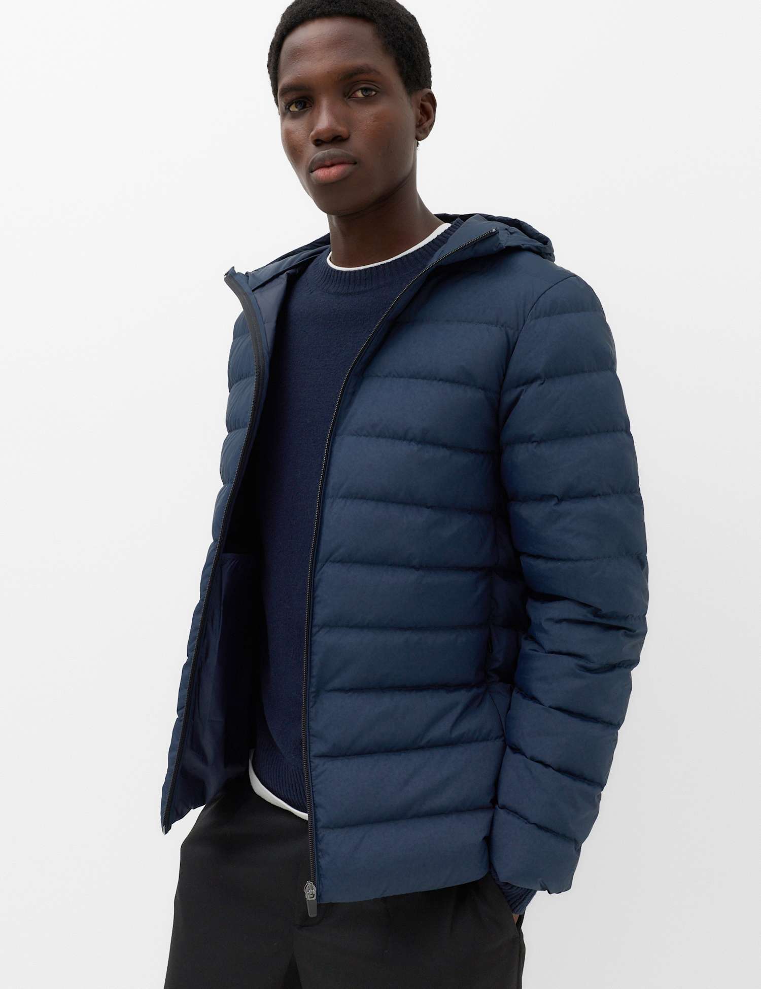 M&S Feather and Down Hooded Puffer Jacket Navy