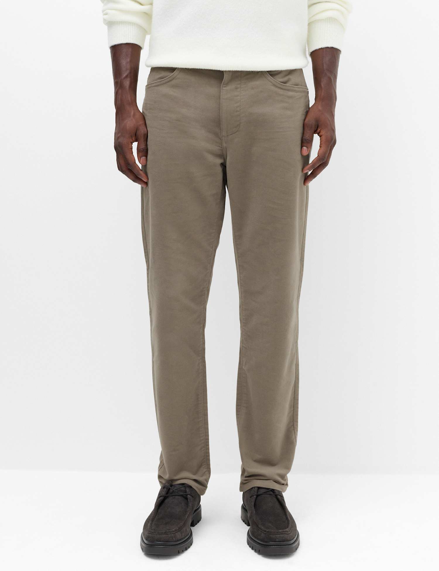 M&S Straight Fit Italian Moleskin 5 Pocket Trousers Clay