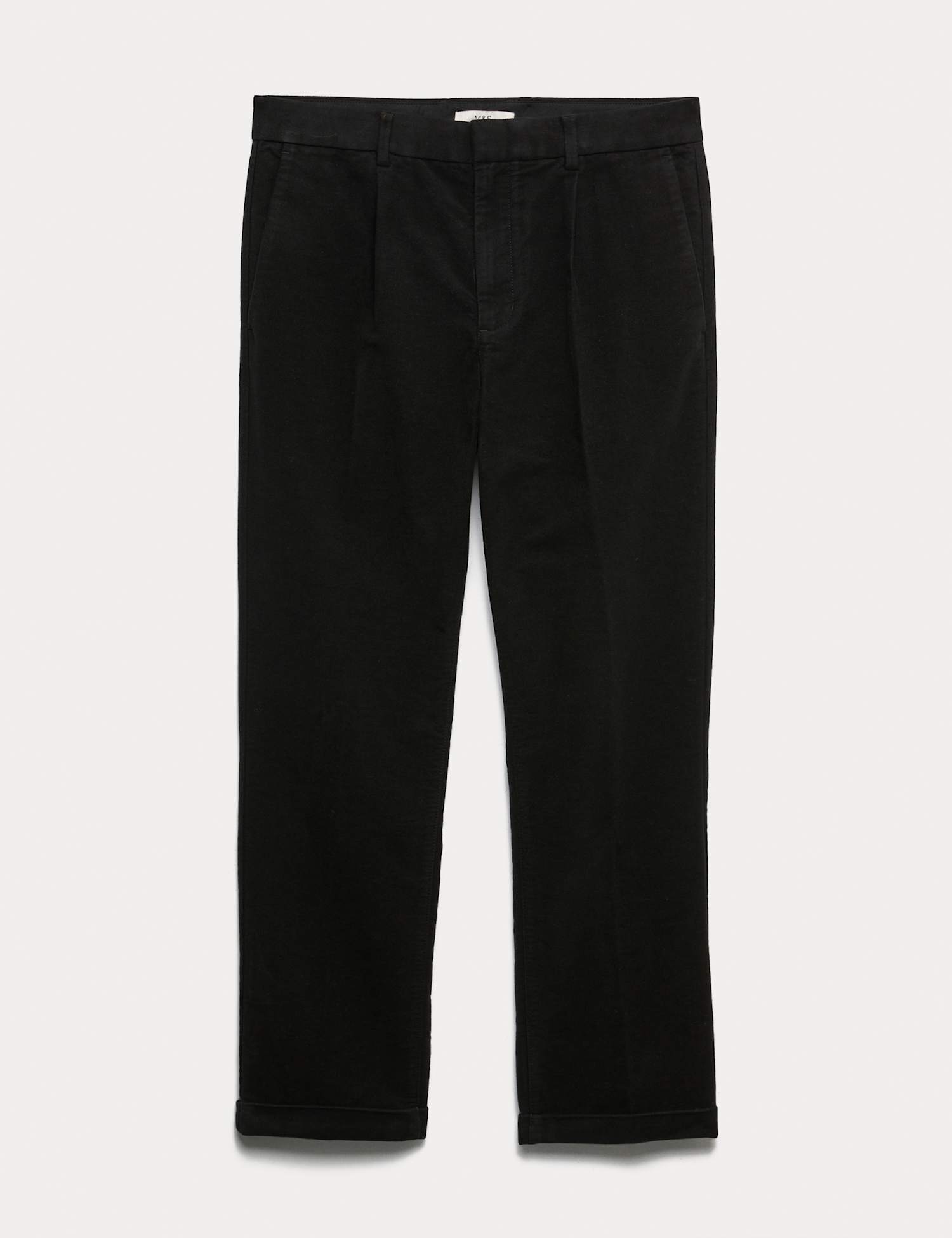 M&S Straight Fit Italian Moleskin Chino Trousers Black