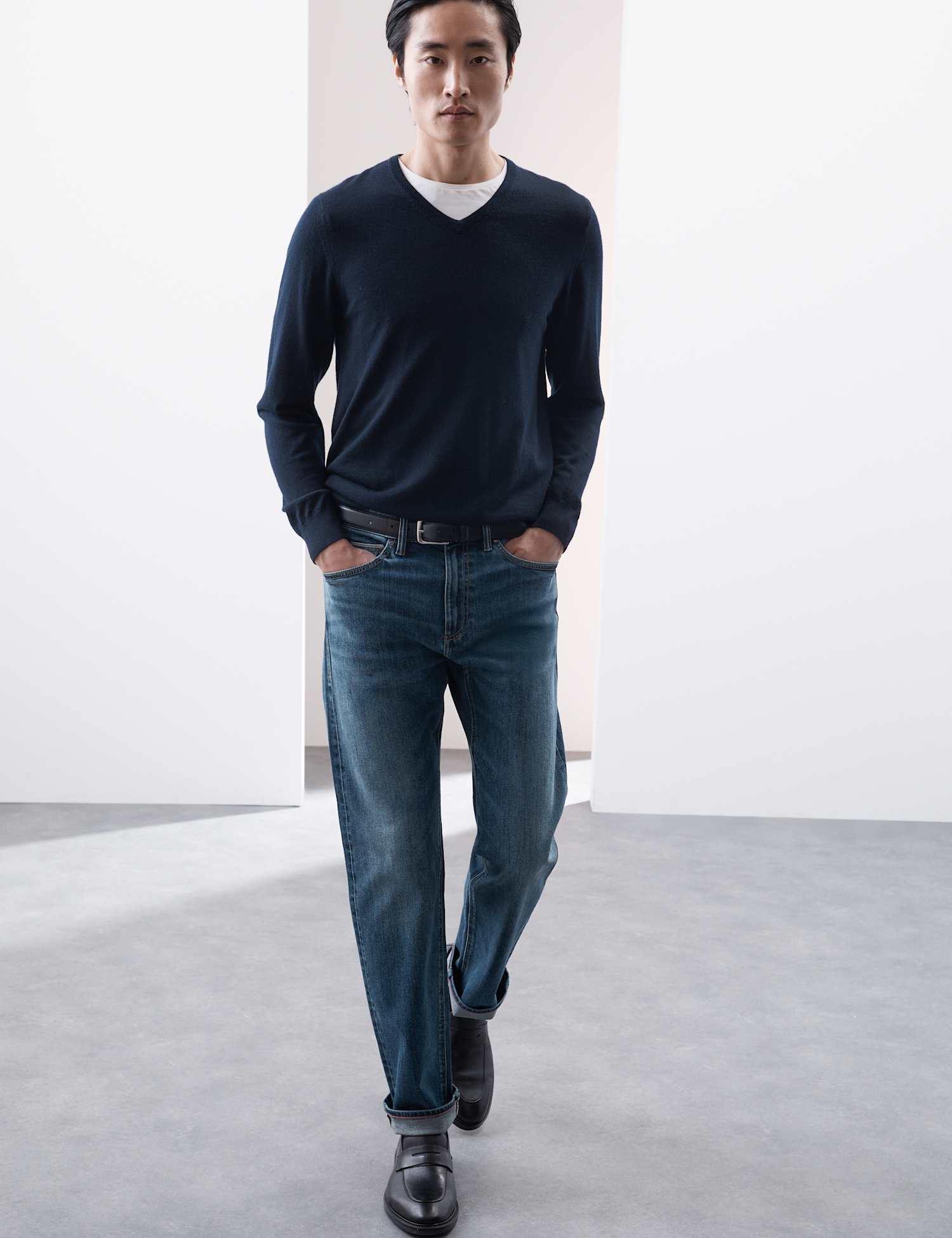 Autograph Straight Fit Japanese Selvedge Jeans Med Blue Denim