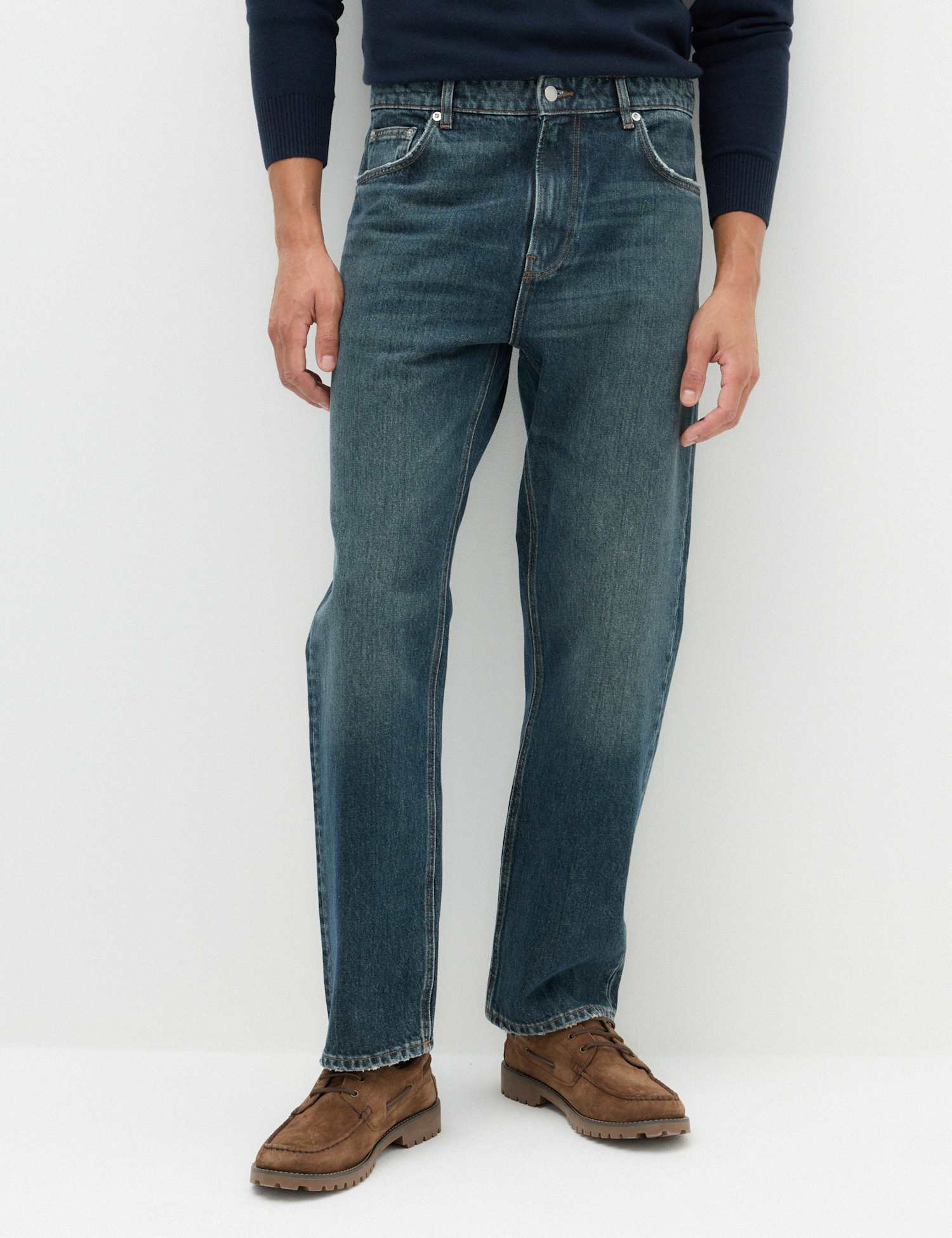 M&S Straight Fit Pure Cotton Heavyweight Jeans Smokey Blue