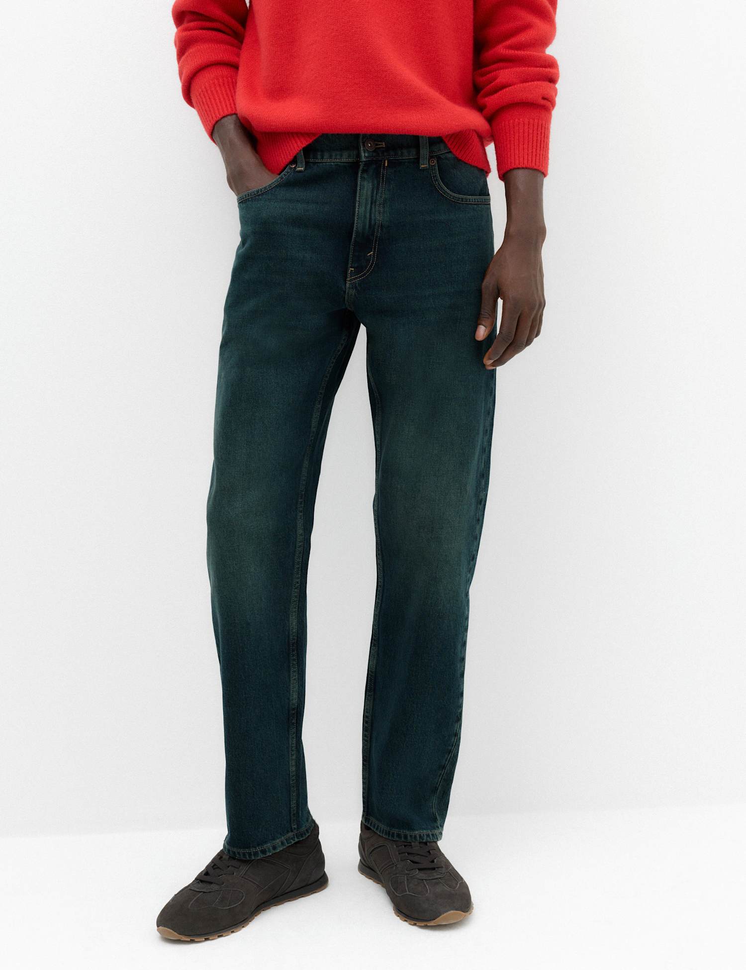 M&S Straight Fit Authentic Stretch Jeans Dark Khaki