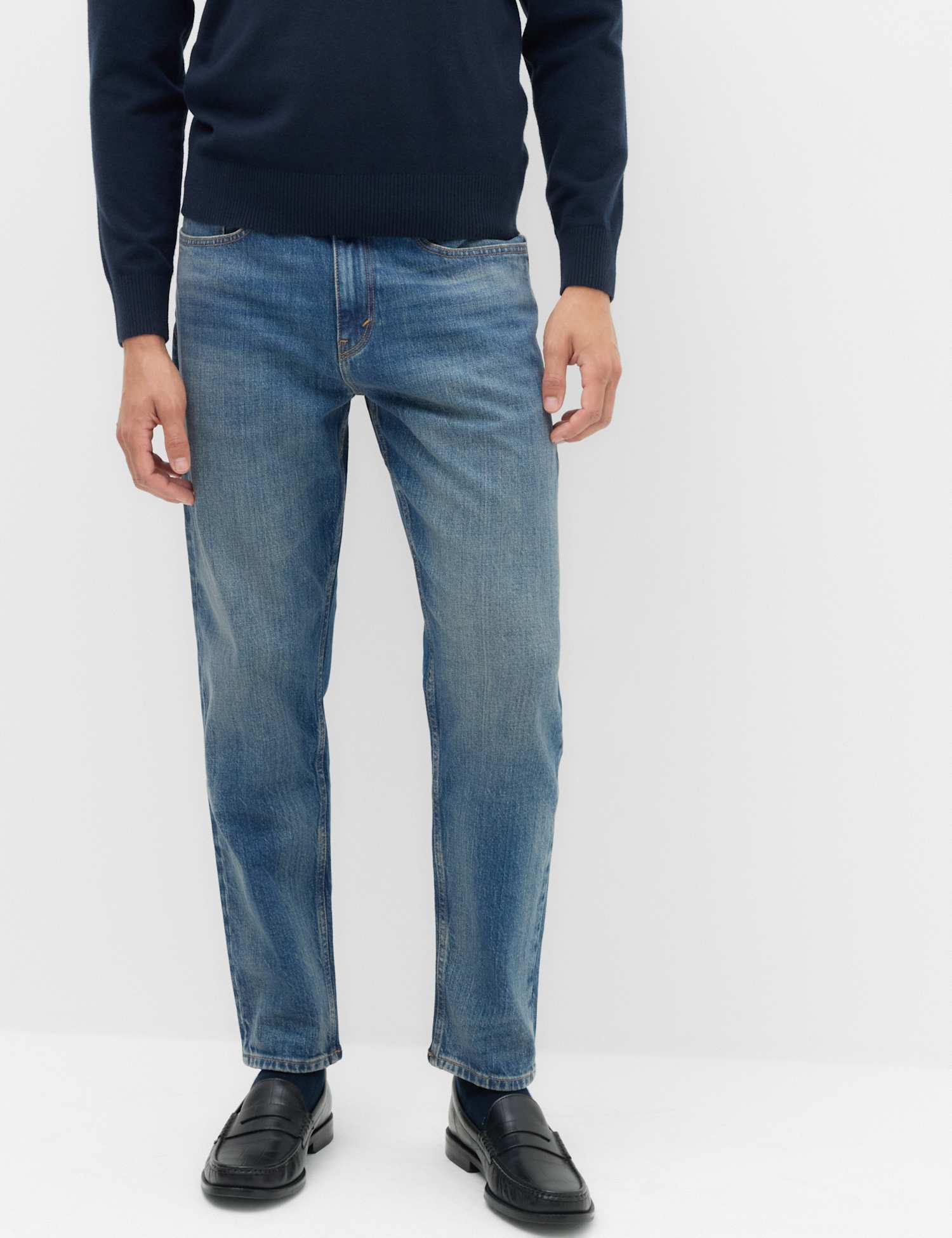 M&S Authentic Tapered Fit Stretch Jeans Medium Blue