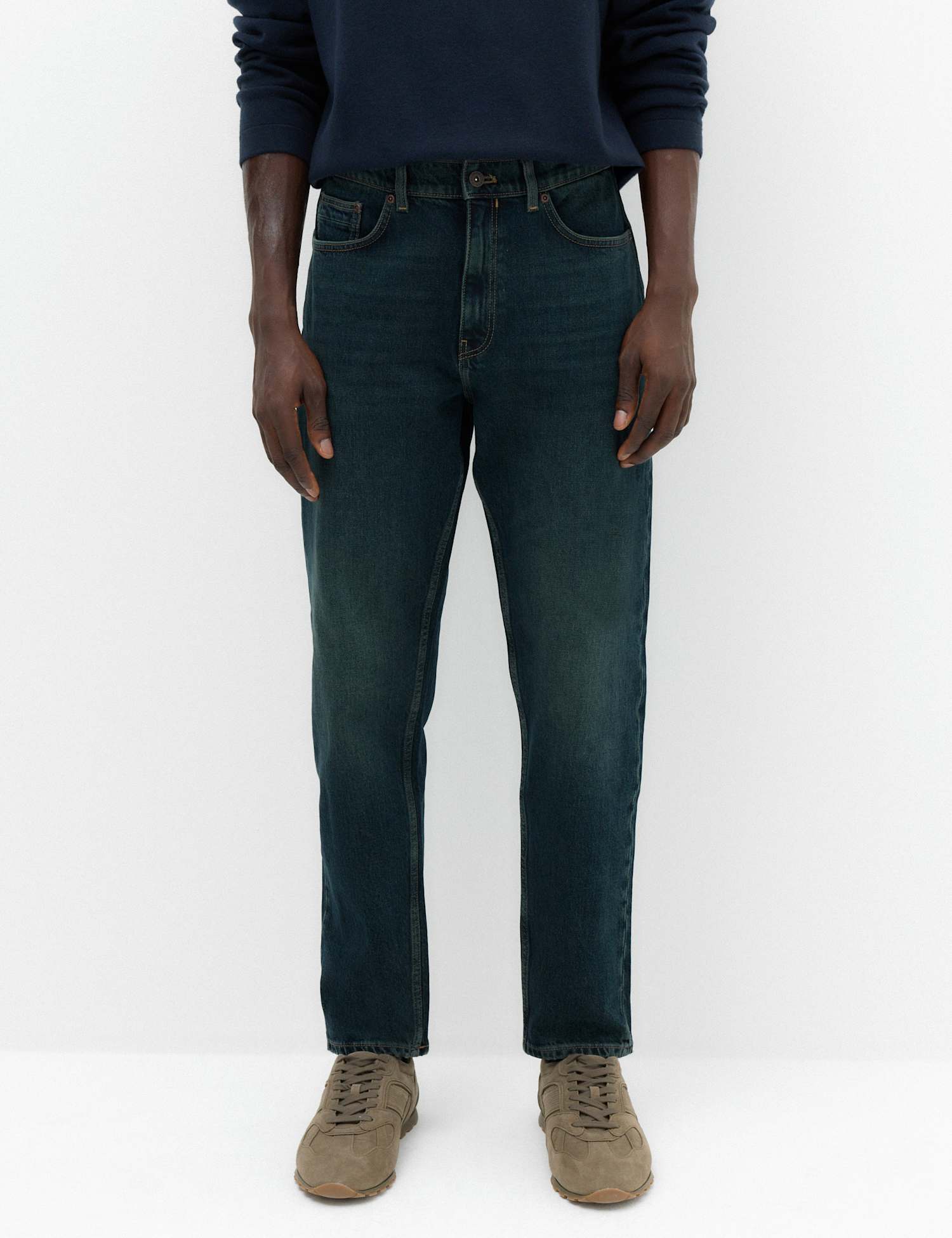 M&S Authentic Tapered Fit Stretch Jeans Dark Khaki