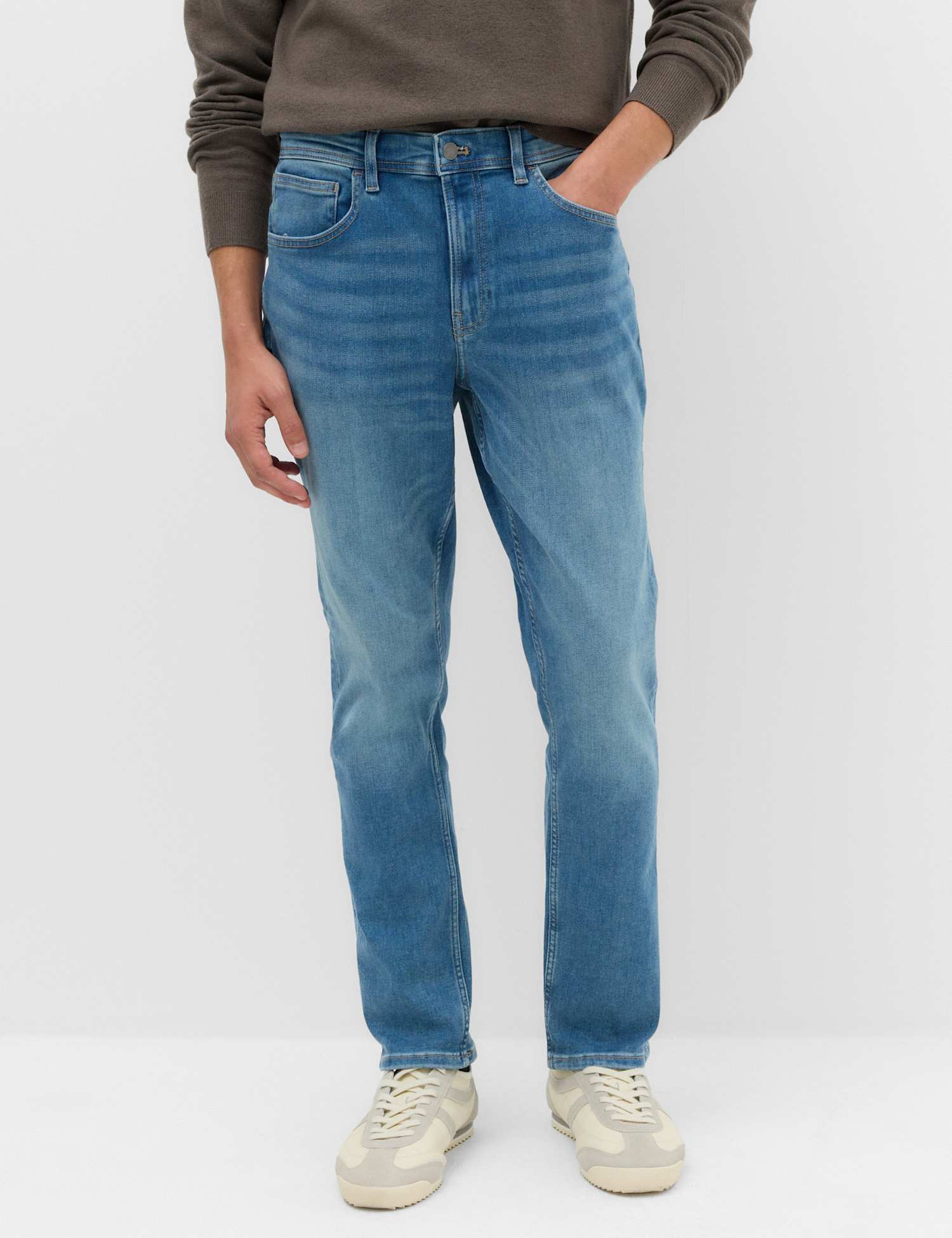 M&S Slim Fit Textured Comfort Stretch Jeans Mid Blue