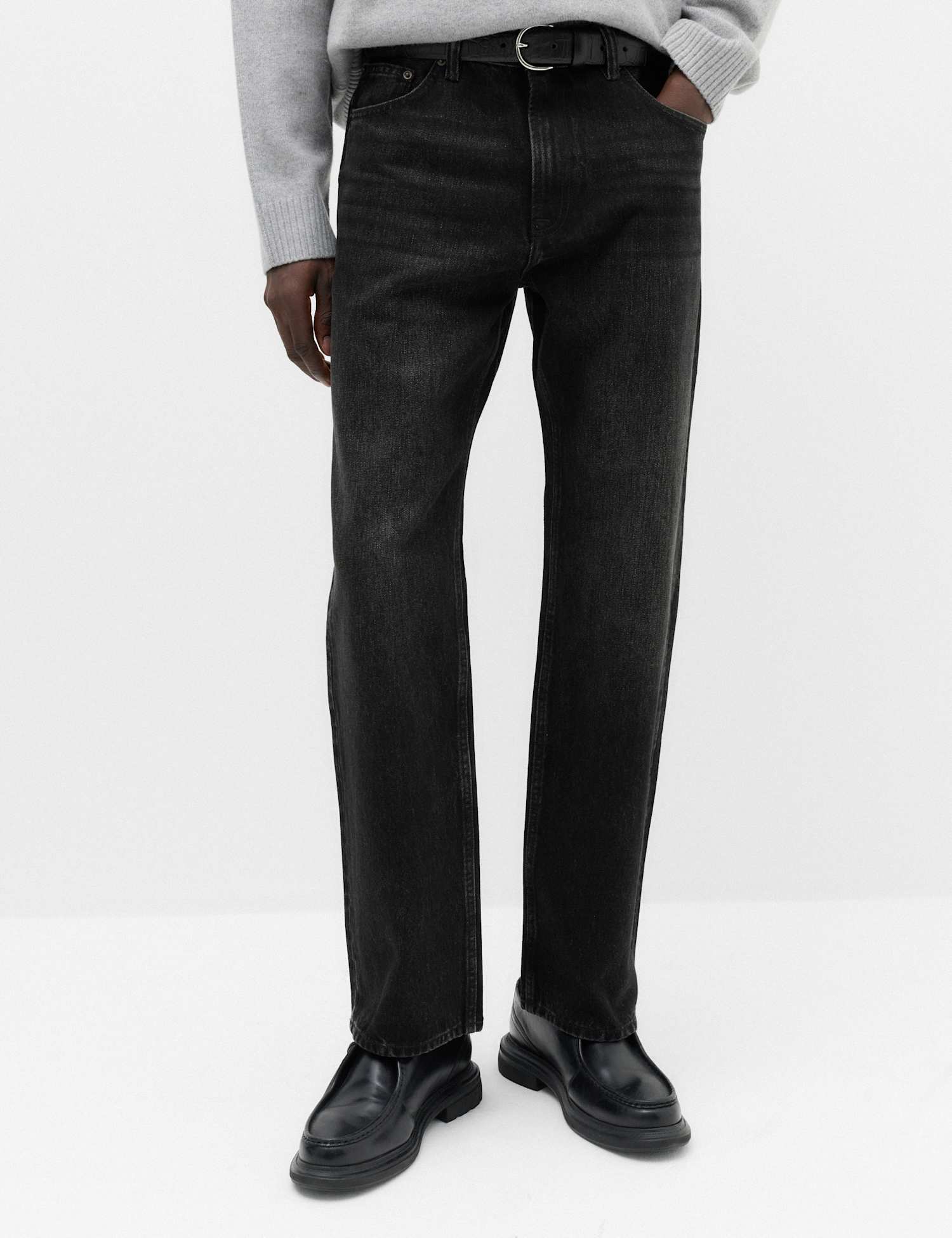 M&S Relaxed Straight Fit Authentic Rigid Jeans Black Denim