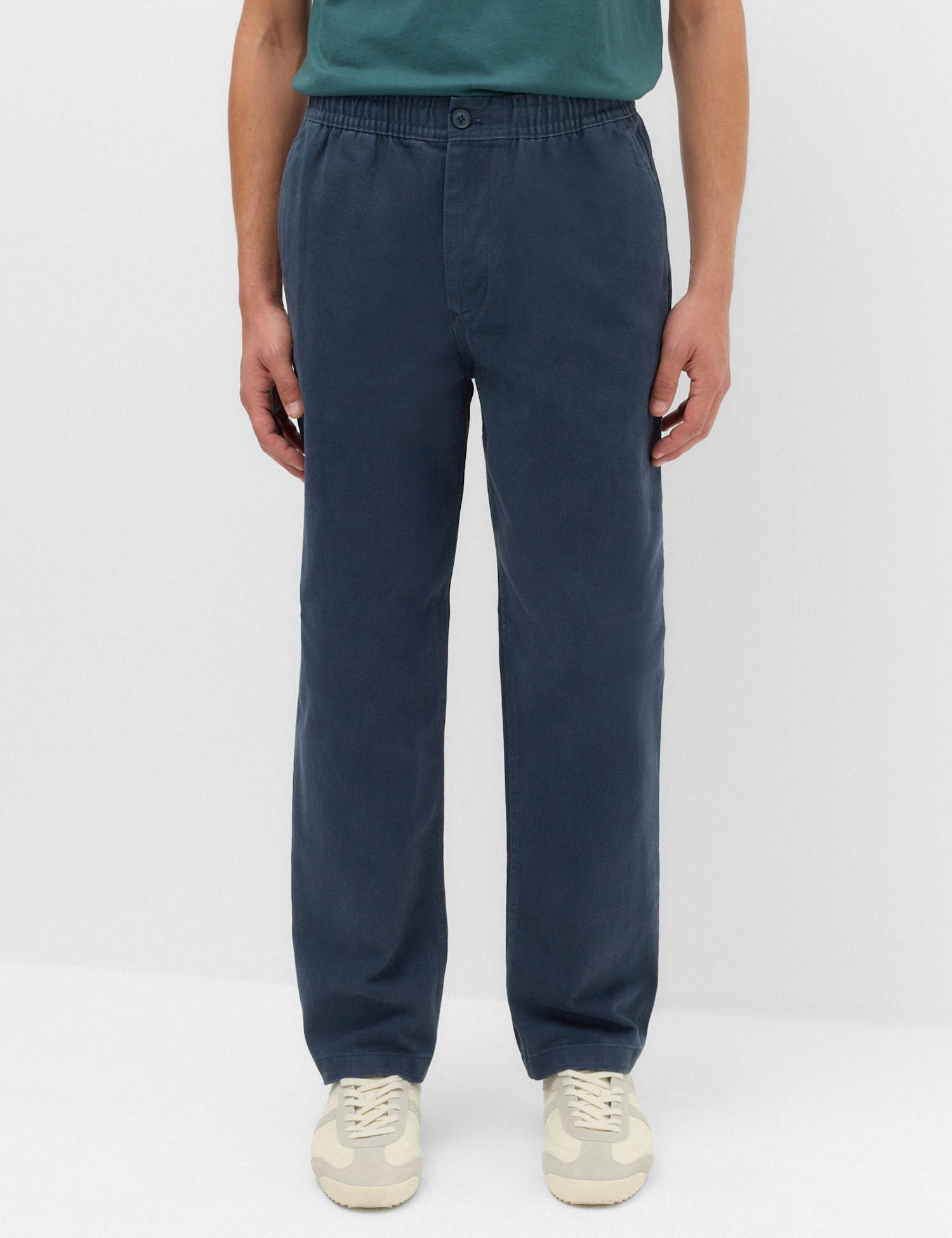 M&S Tapered Fit Elasticated Waist Trousers Navy