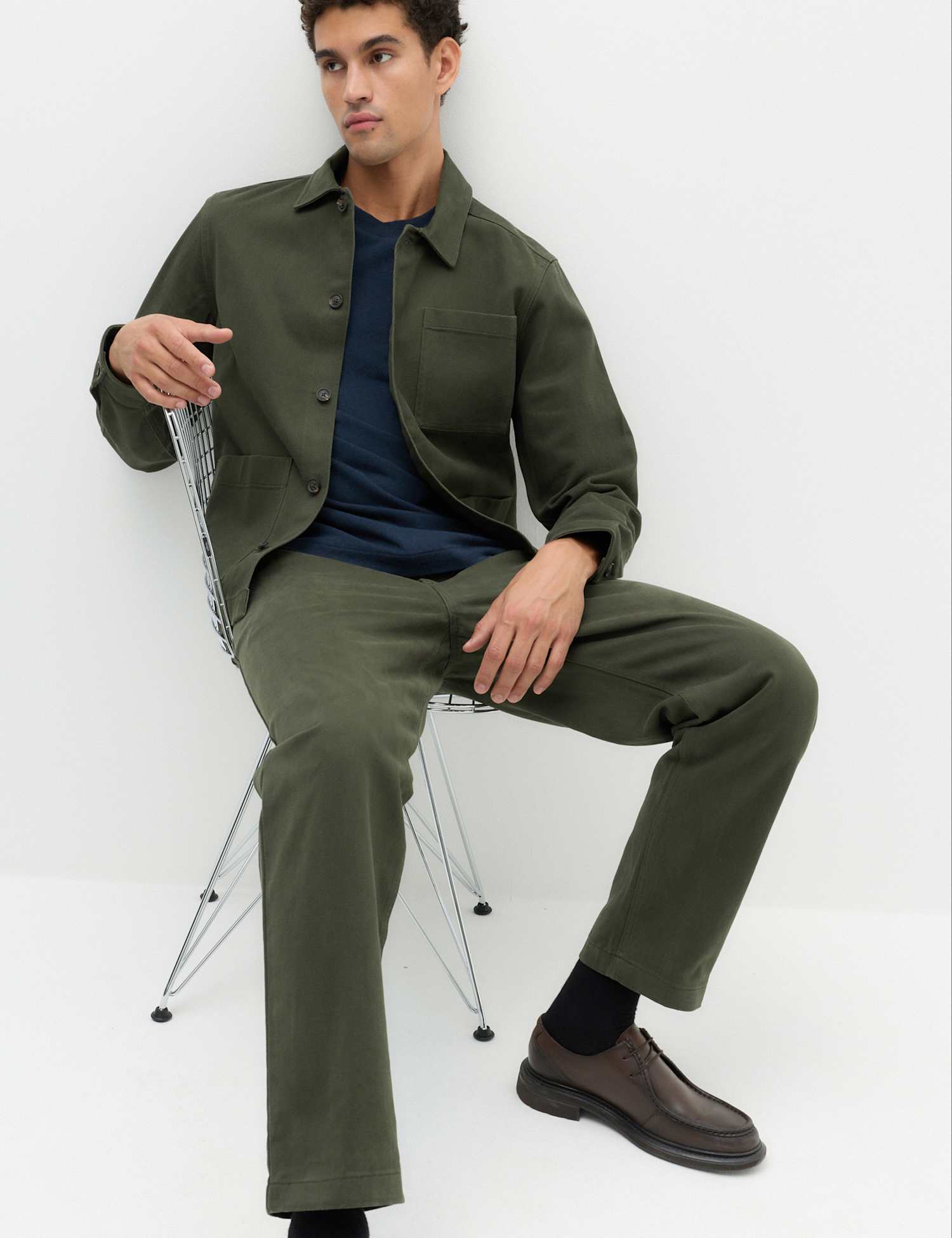 M&S Tapered Fit Elasticated Waist Trousers Dark Khaki