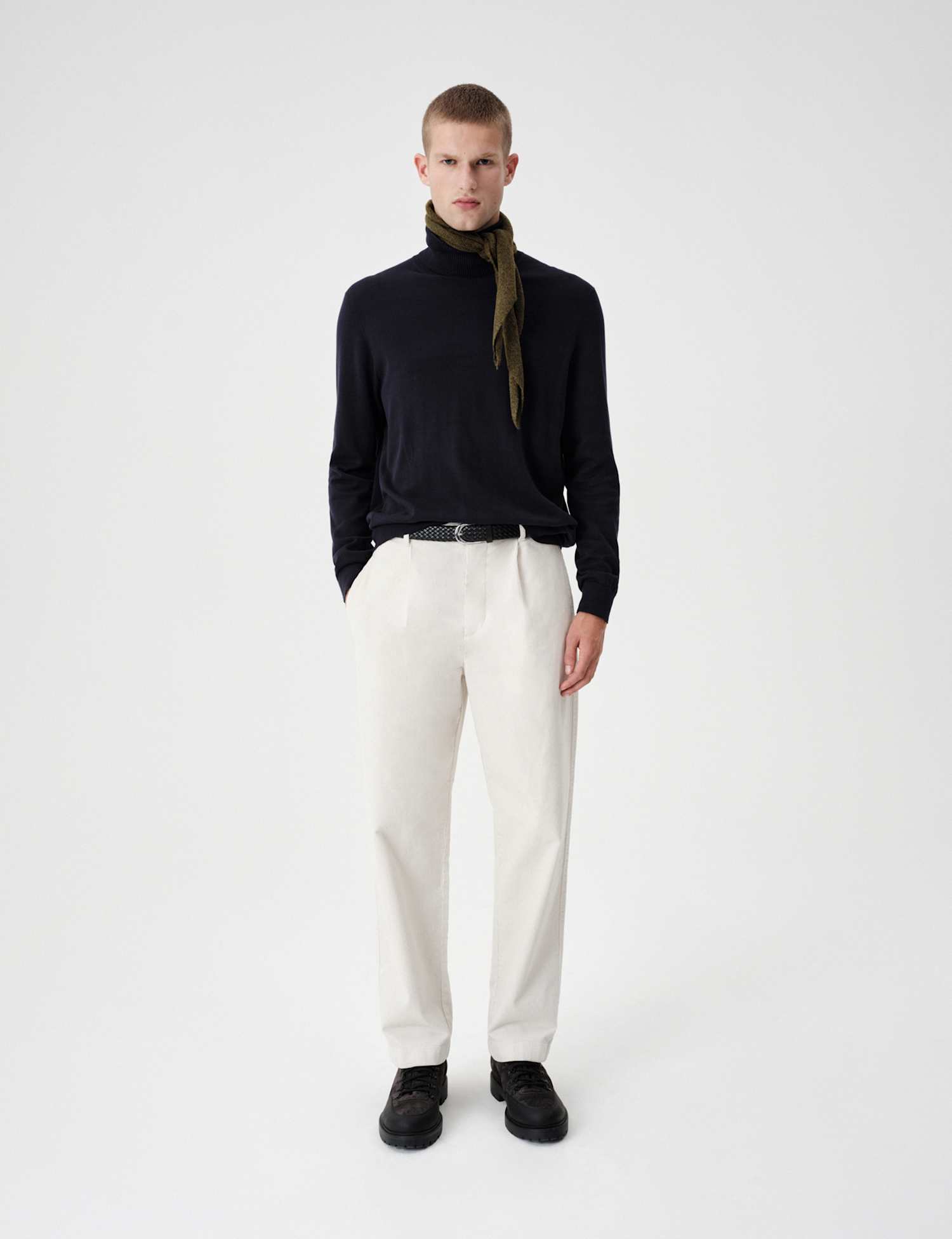 M&S Relaxed Fit Corduroy Pleat Front Trousers Ecru