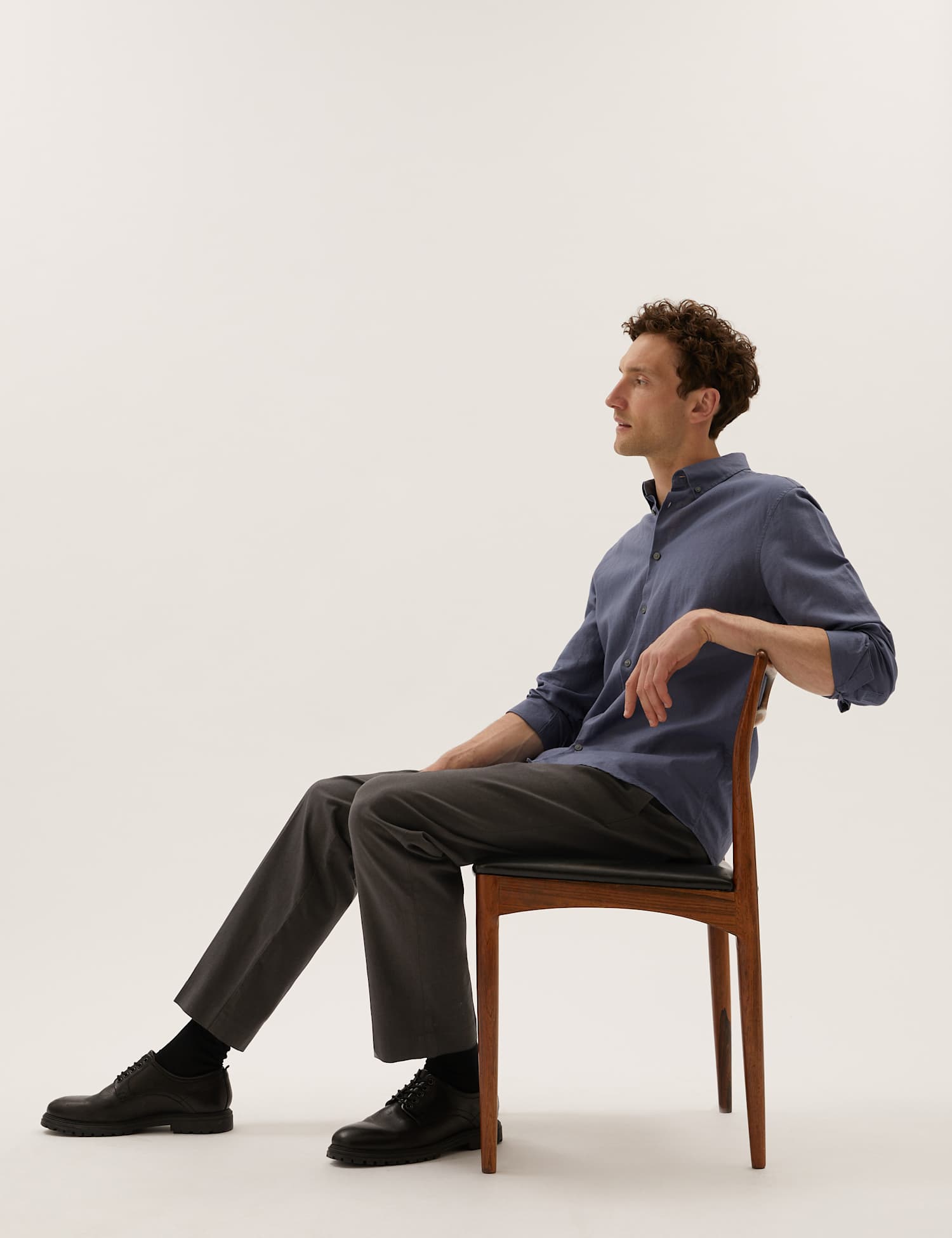 M&S Regular Fit Textured Smart Chinos Dark Grey
