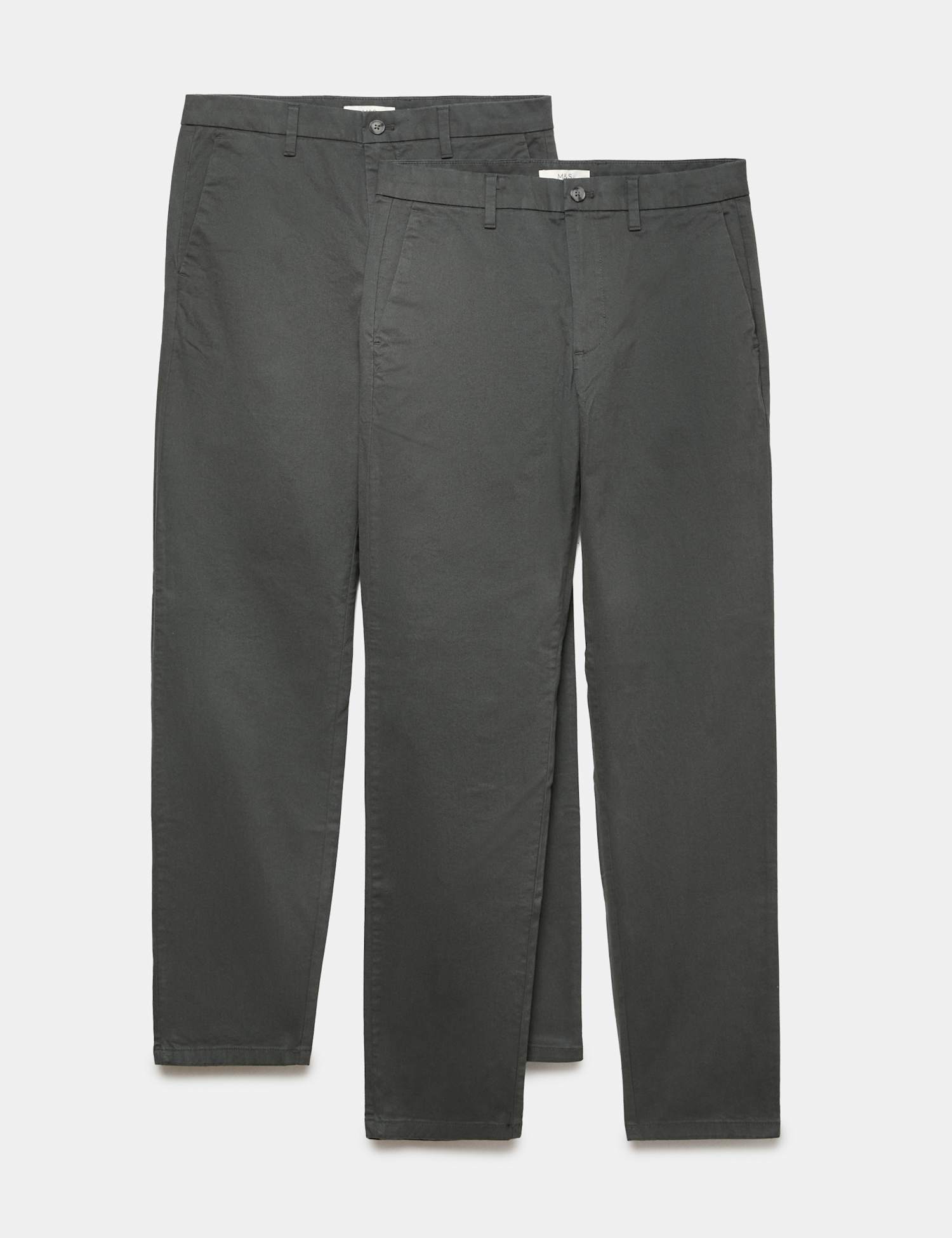 M&S 2 Pack Regular Fit Stretch Chinos Dark Pewter