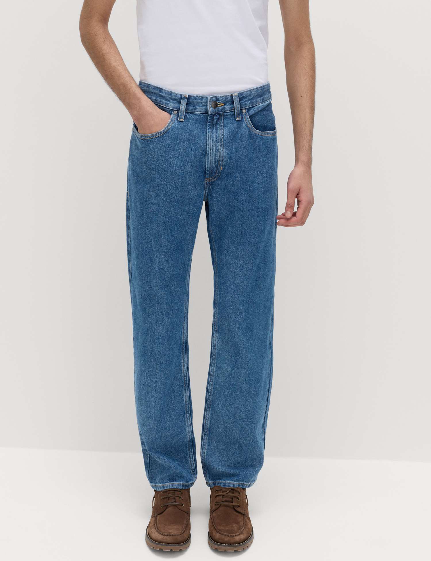 M&S Straight Fit Pure Cotton Value Jeans Medium Blue