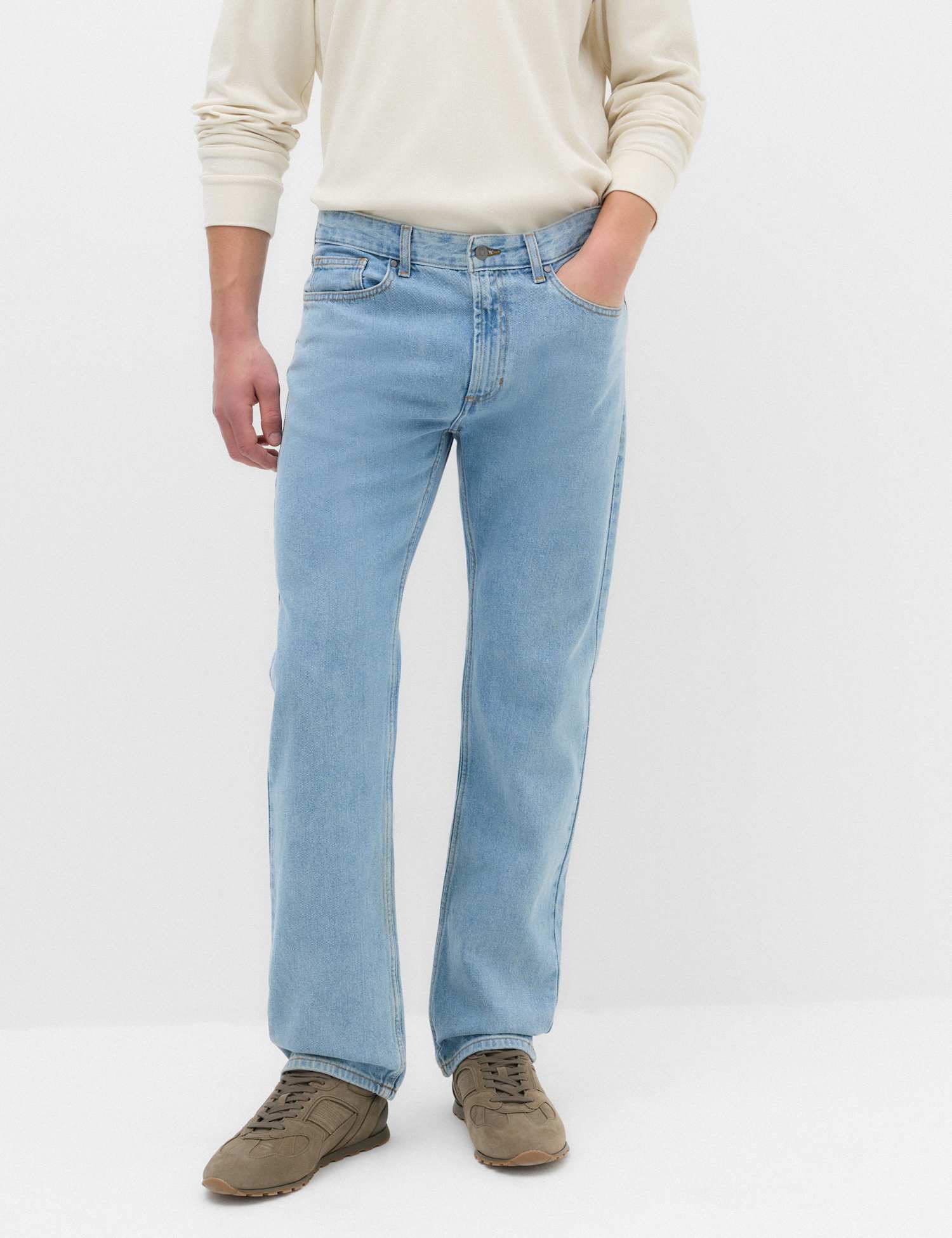 M&S Straight Fit Pure Cotton Value Jeans Light Blue Mix