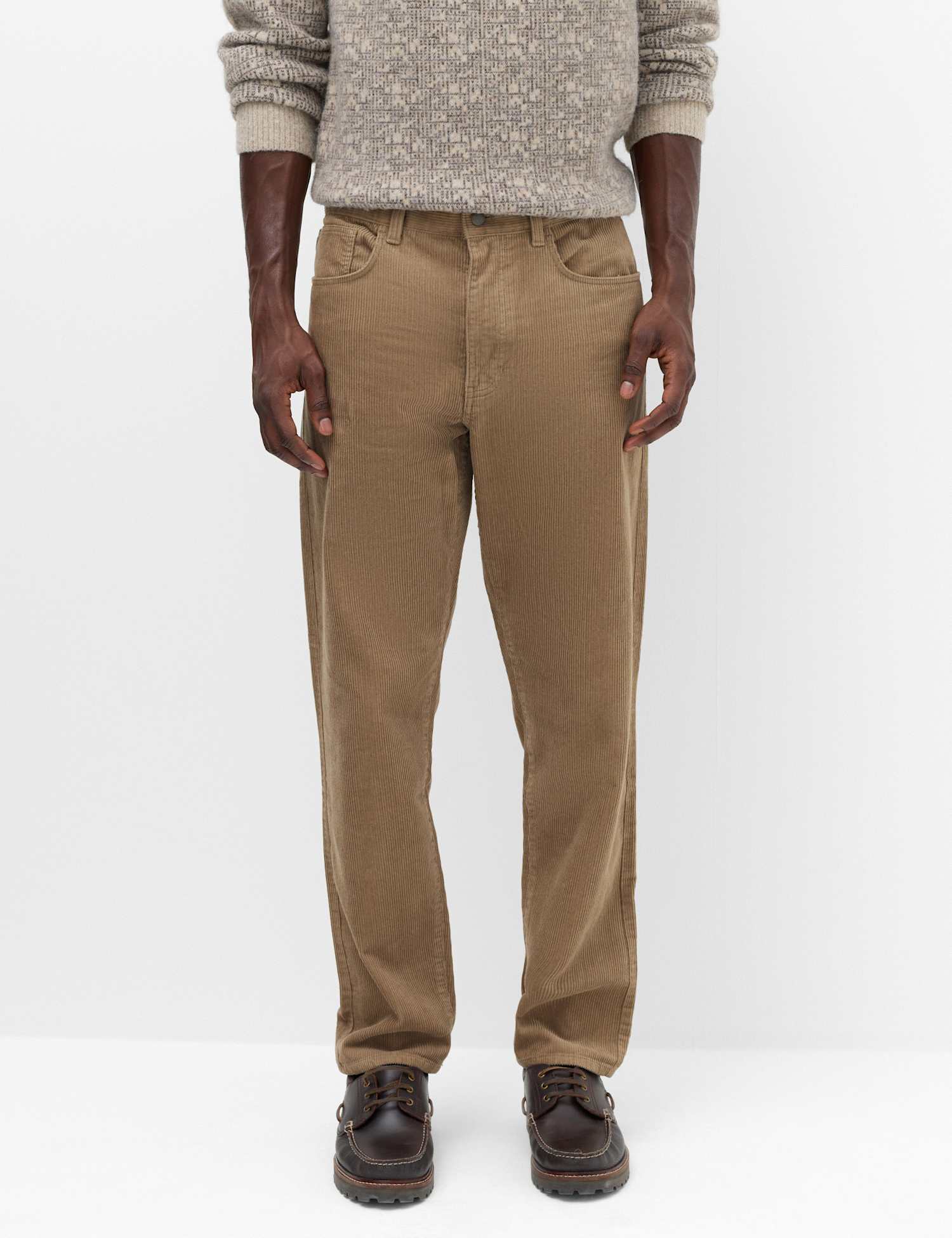 M&S Straight Fit Pure Cotton Corduroy 5 Pocket Trousers Mushroom