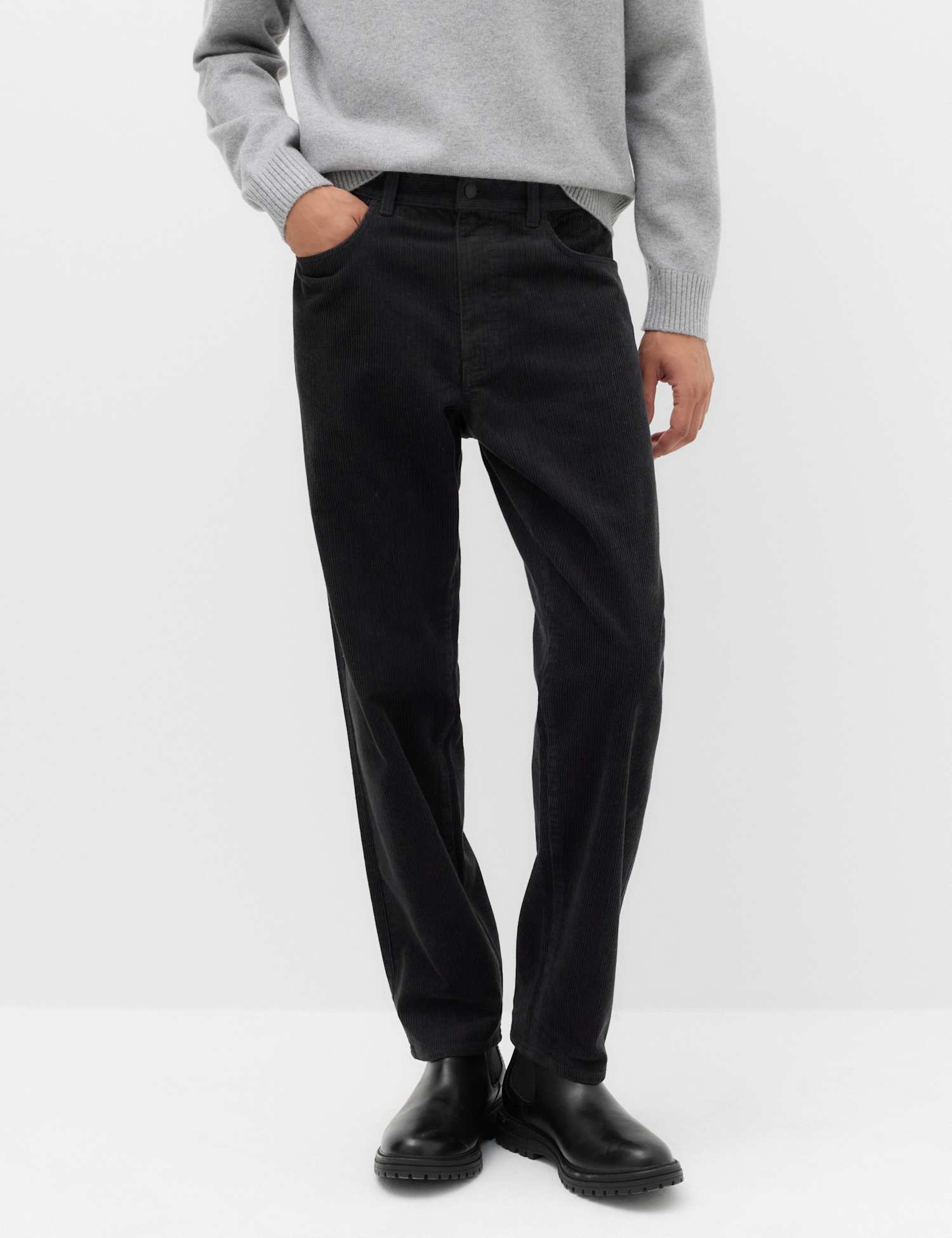 M&S Straight Fit Pure Cotton Corduroy 5 Pocket Trousers Black