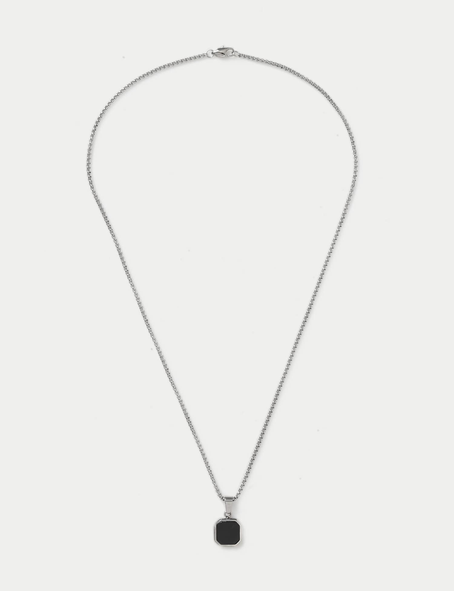 M&S Stainless Steel Silver Tone Necklace With Natural Stone Pendant Silver