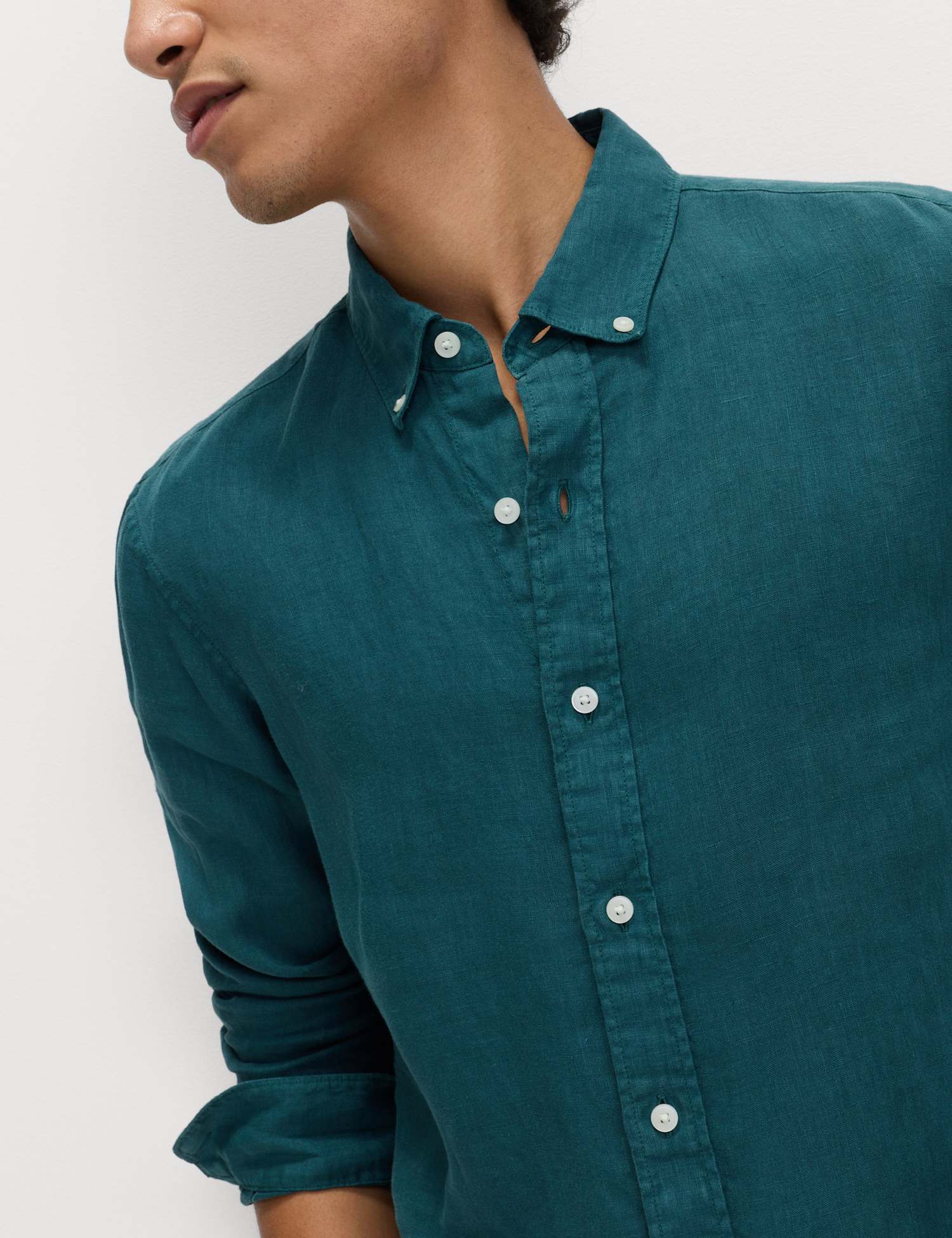 M&S Pure Linen Garment Dye Shirt Teal