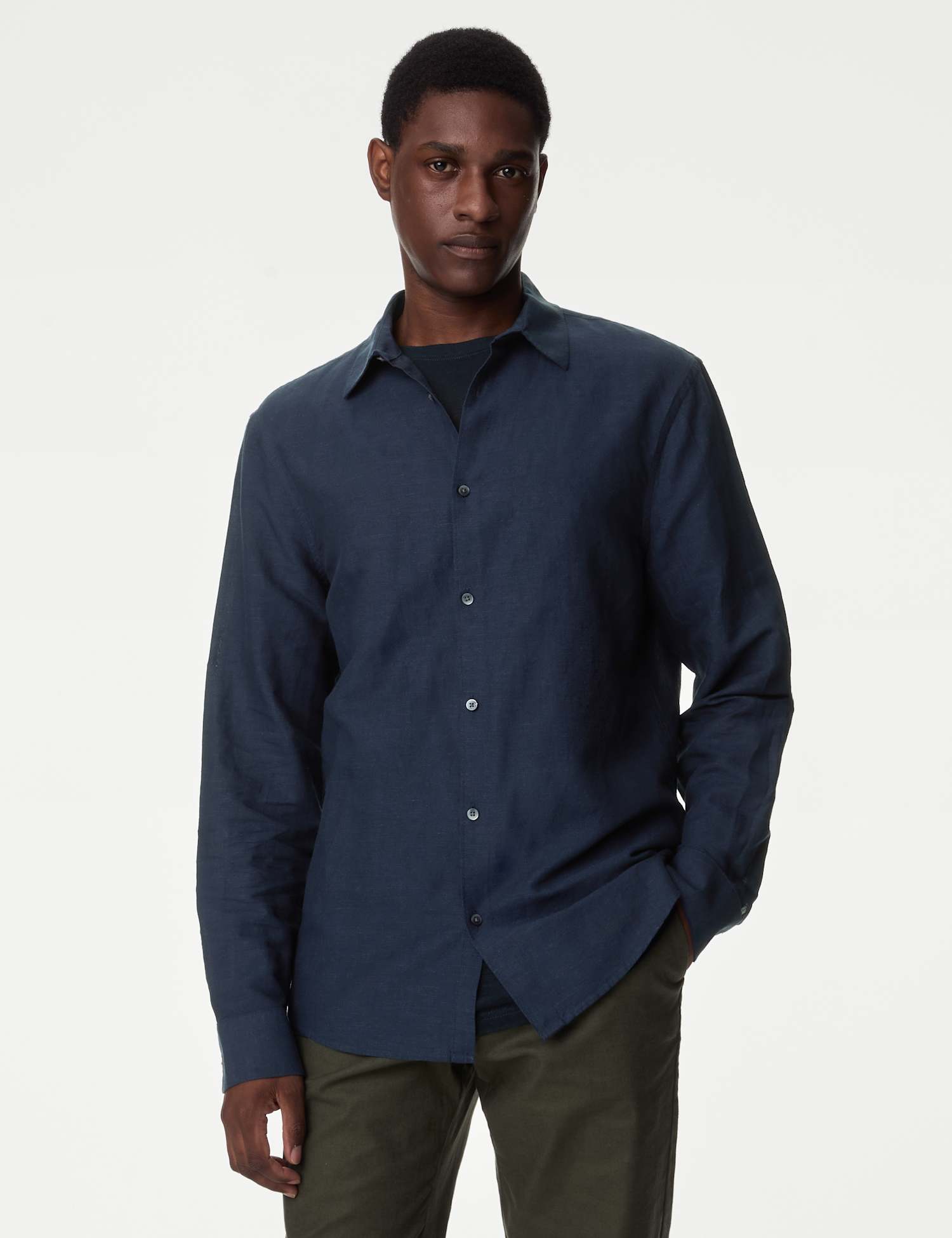 M&S Linen Blend Shirt Navy