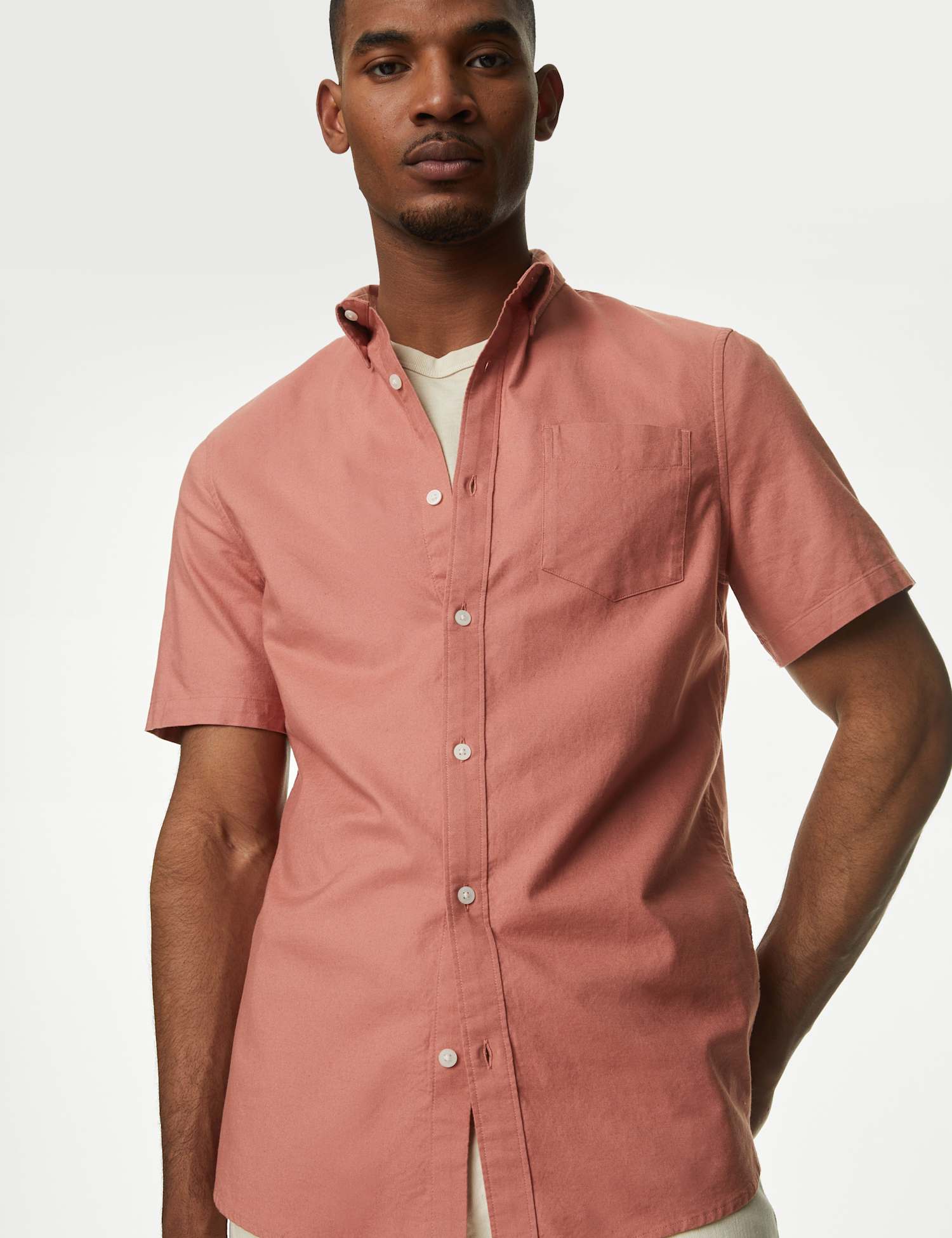 M&S Easy Iron Pure Cotton Oxford Shirt Terracotta