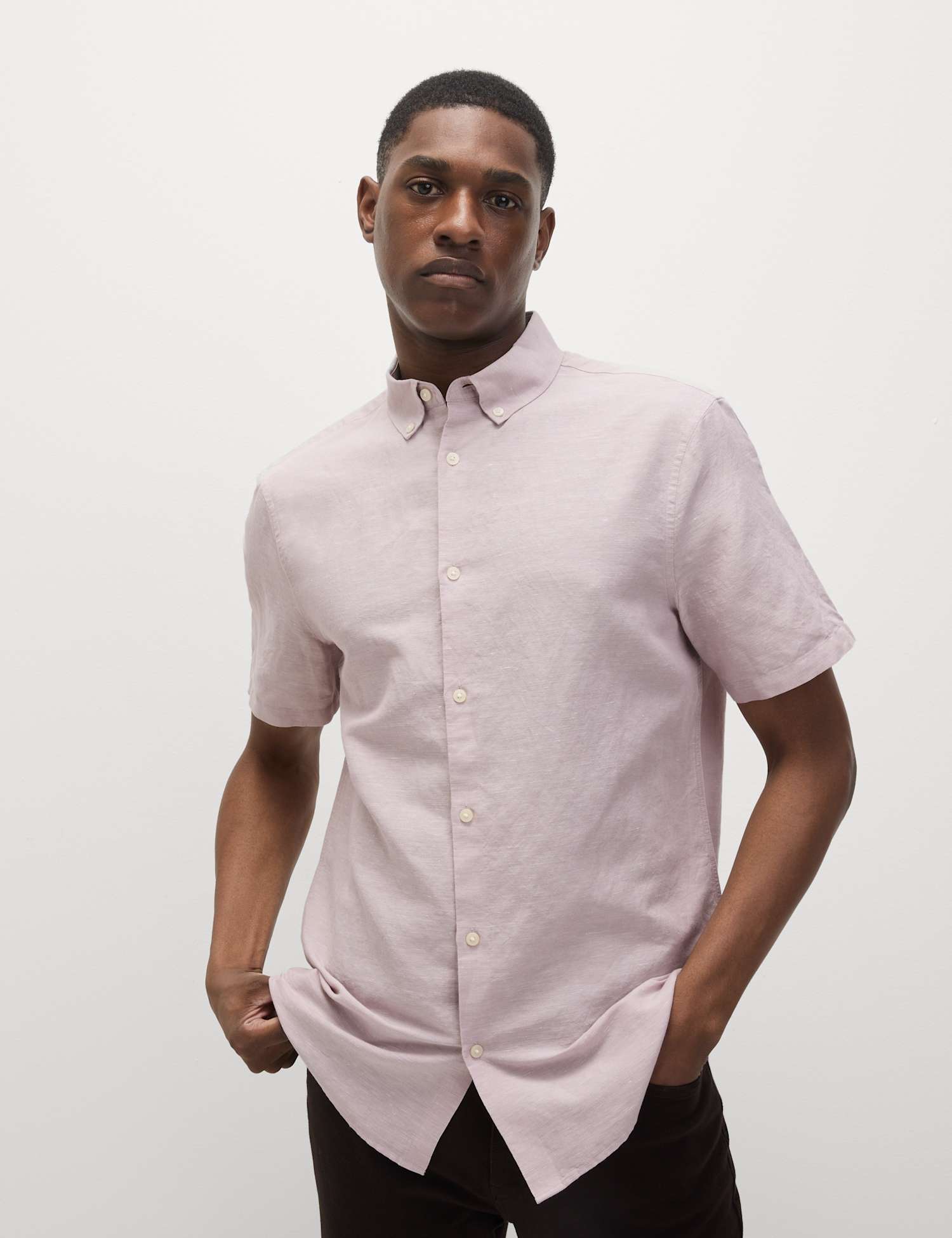 M&S Linen Cotton Short Sleeve Shirt Hessian