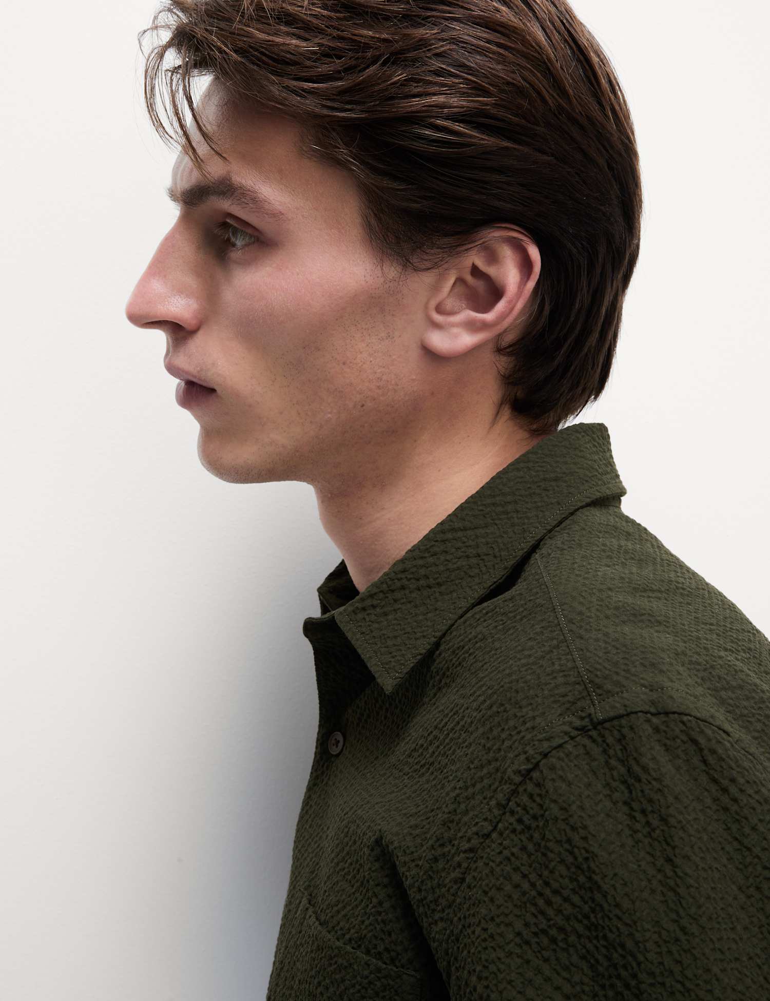 M&S Cotton Rich Seersucker Shirt Khaki