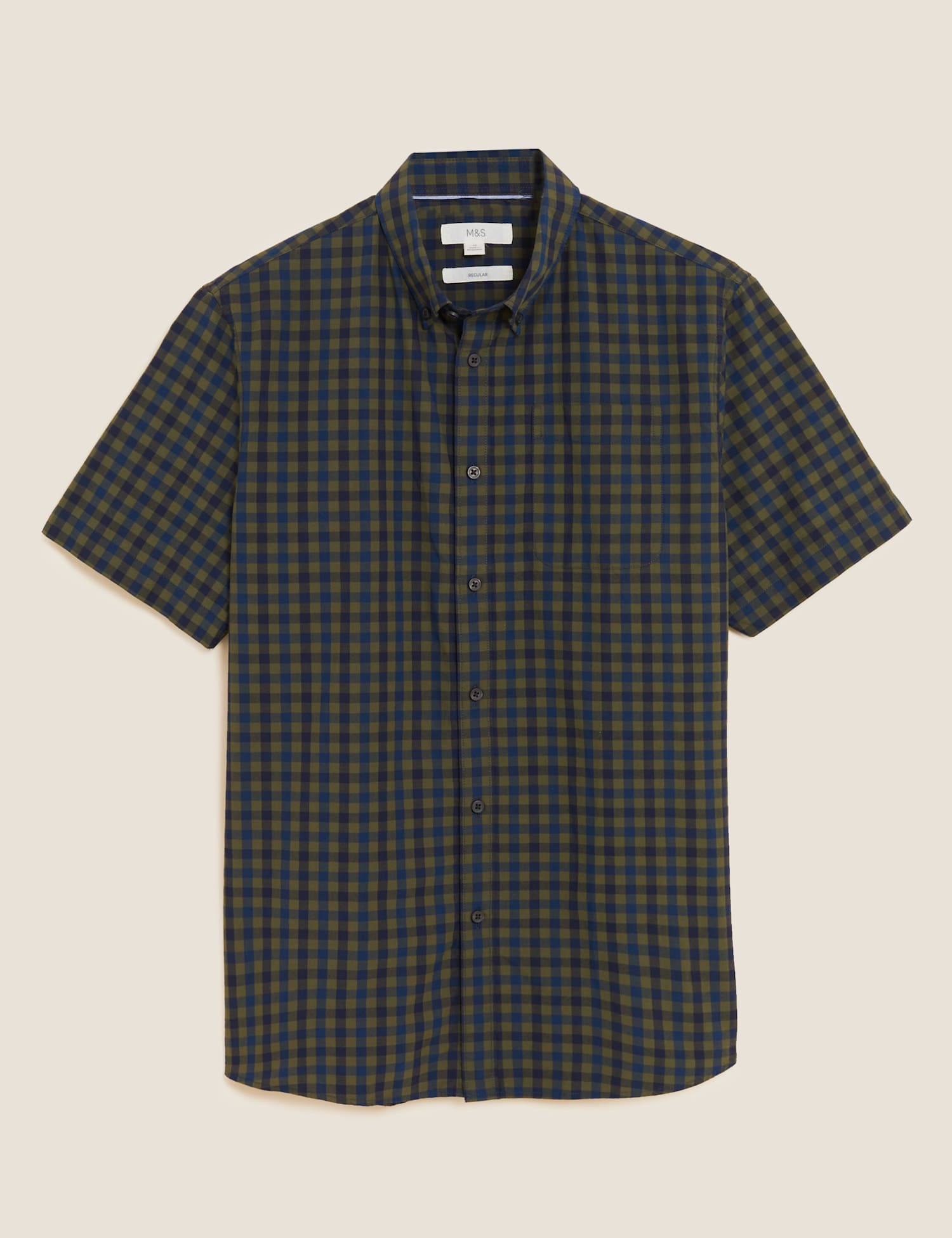 M&S Pure Cotton Check Shirt Khaki