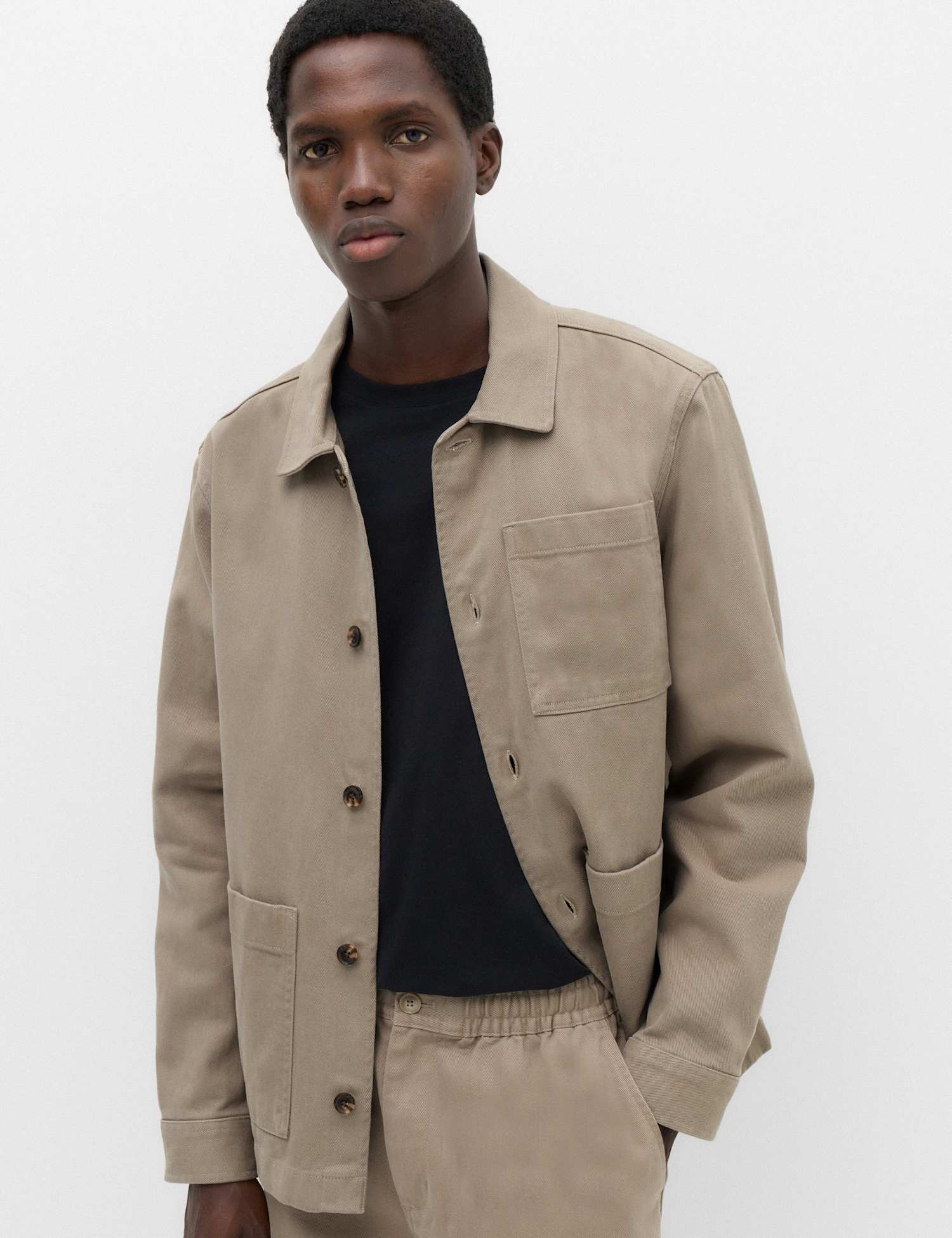 M&S Regular Fit Pure Cotton Twill Overshirt Mushroom