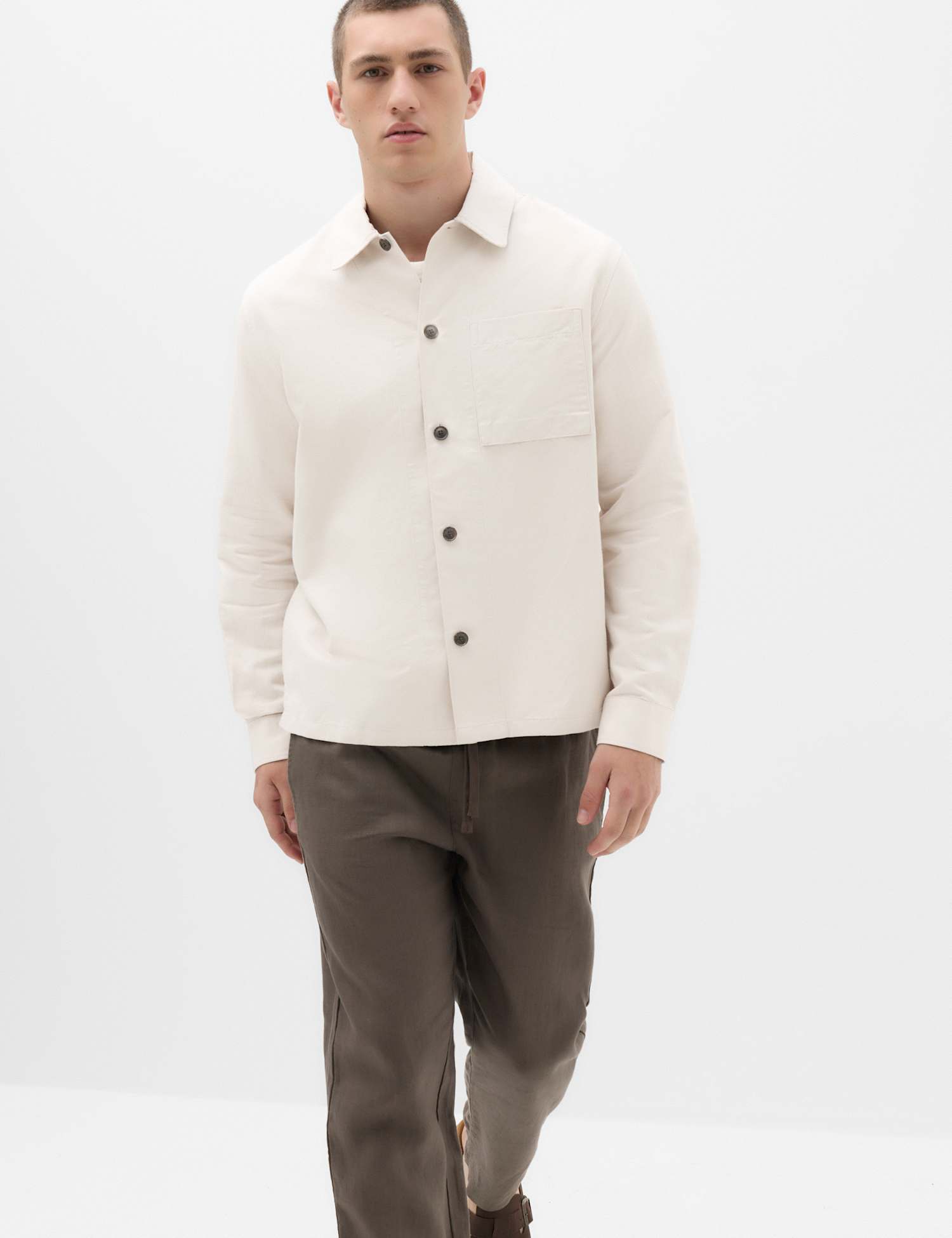 M&S Regular Fit Cotton Linen Blend Overshirt Light Beige