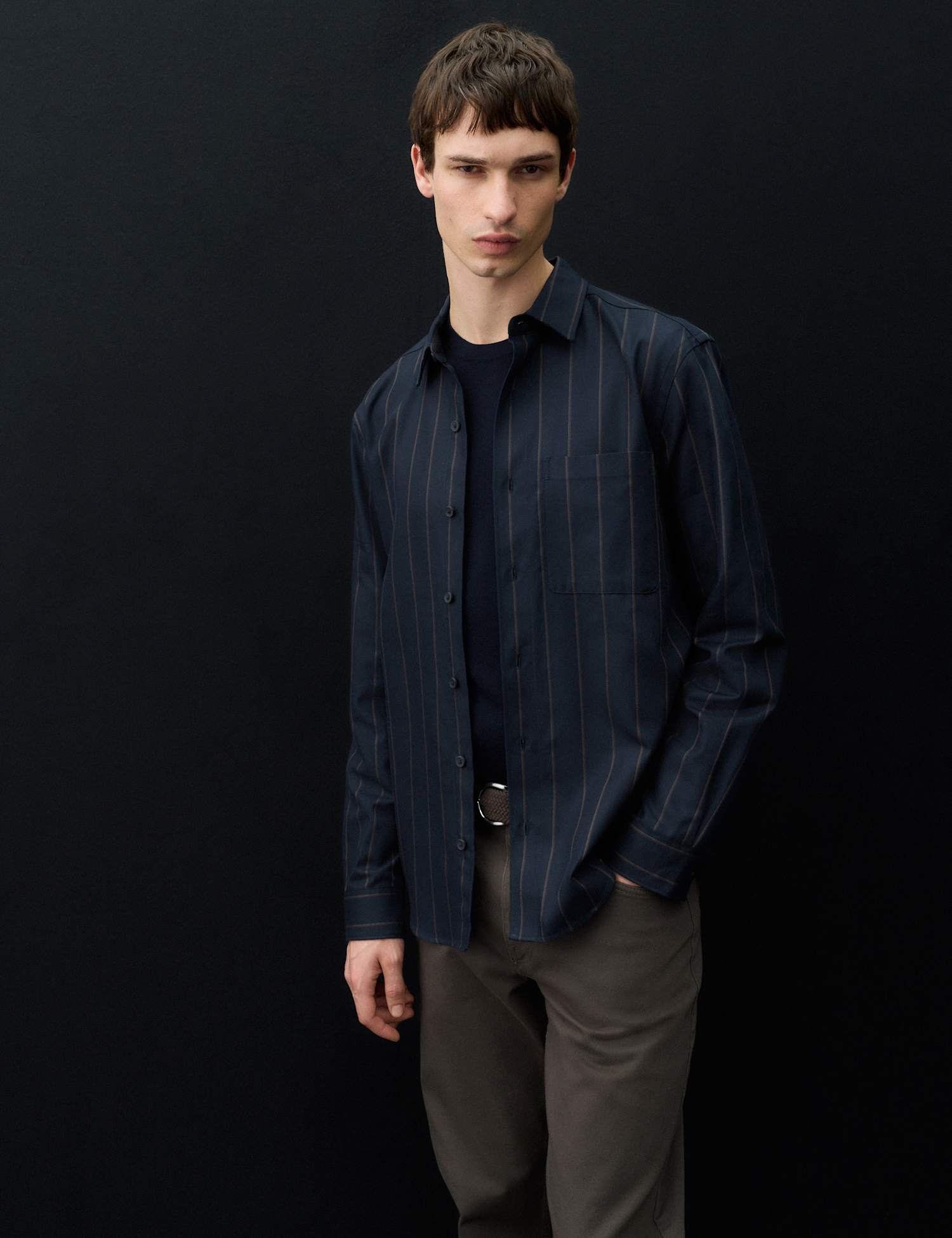 Autograph Twill Stripe Long Sleeve Overshirt Dark Midnight